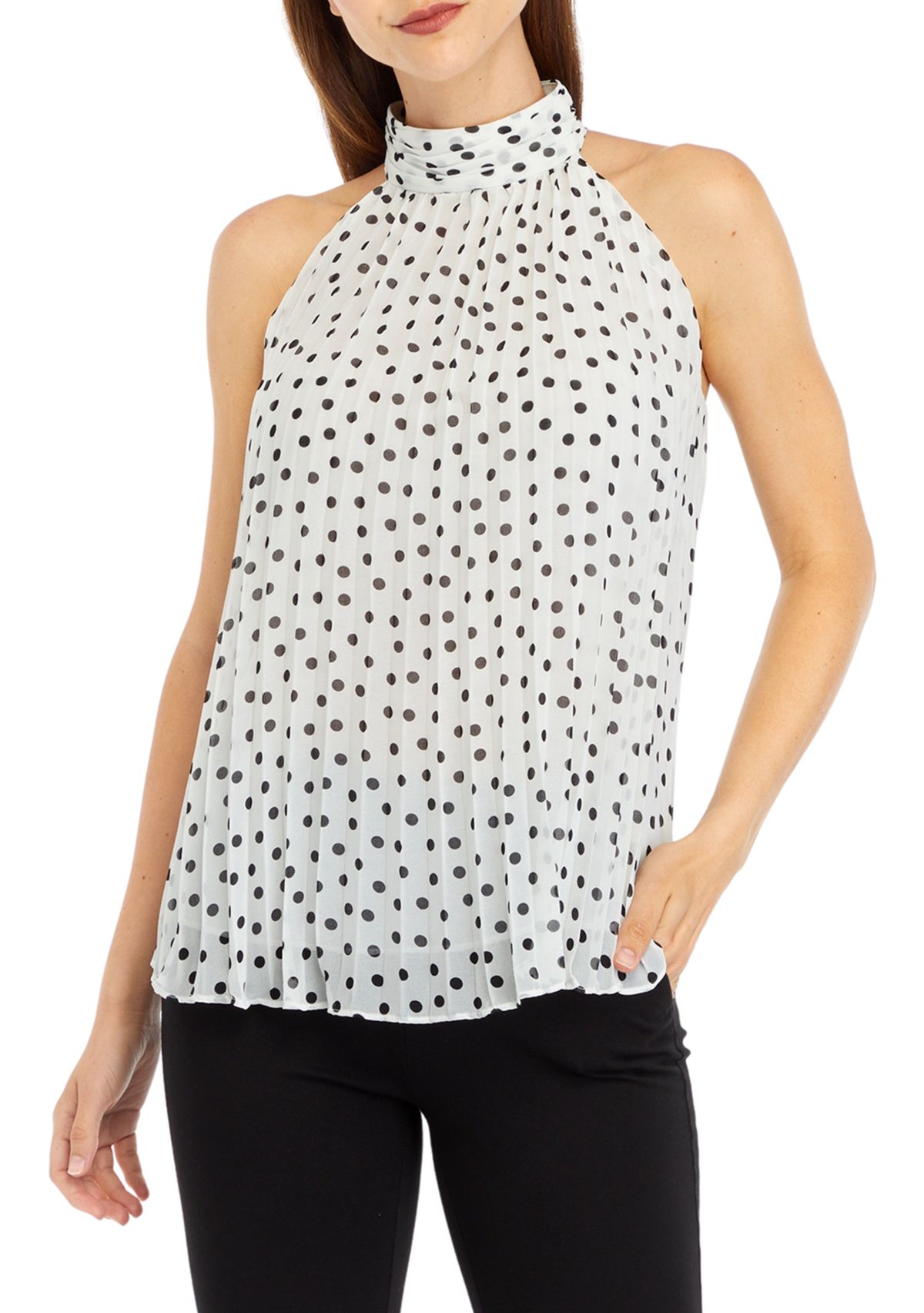 Womens Pleated Halter Dot Print Top