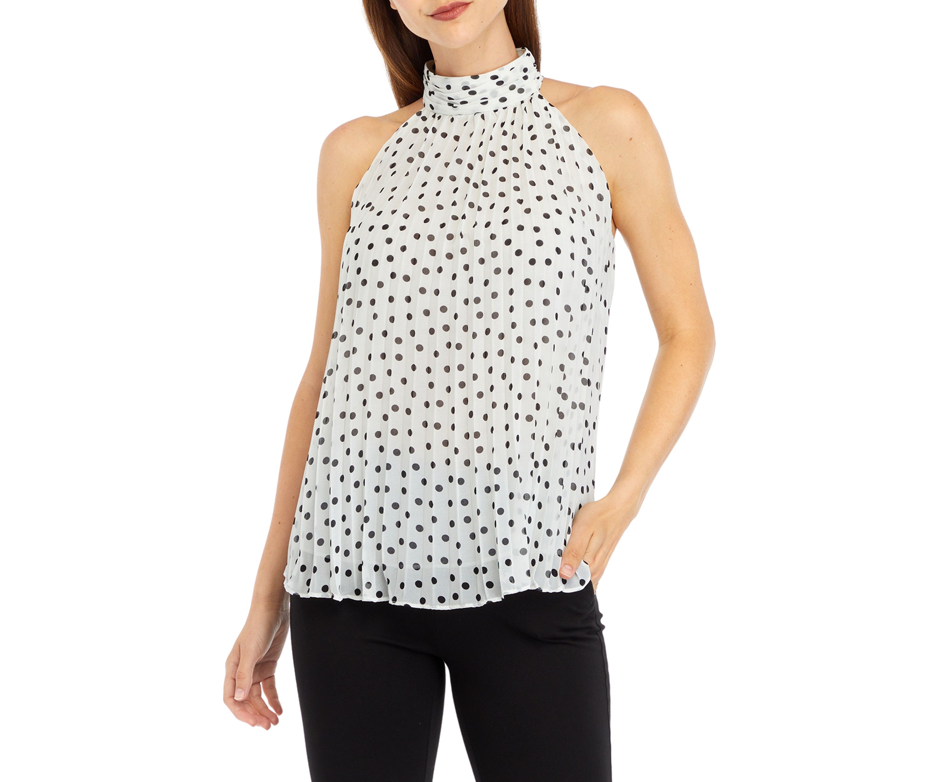 Womens Pleated Halter Dot Print Top