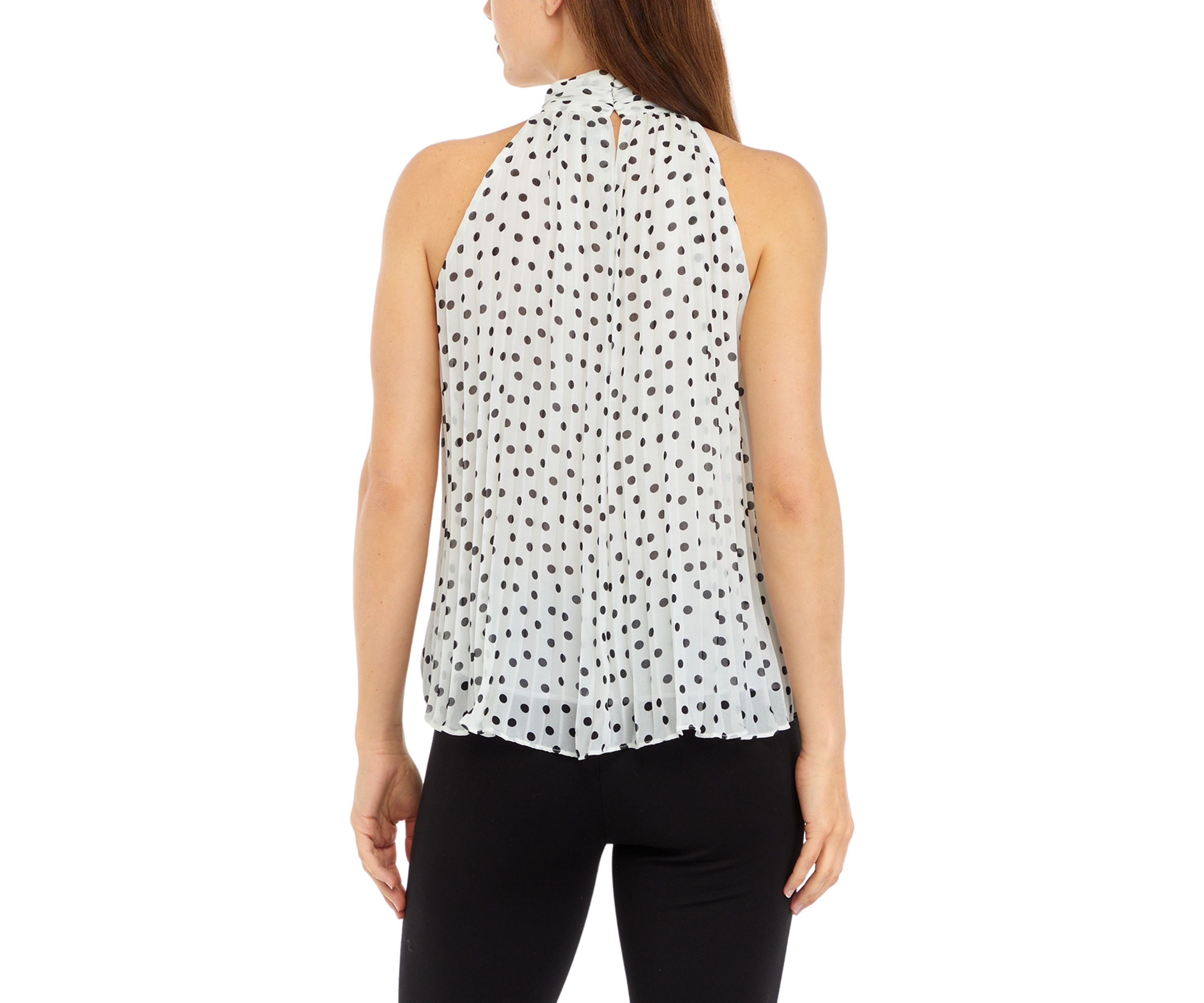 Womens Pleated Halter Dot Print Top