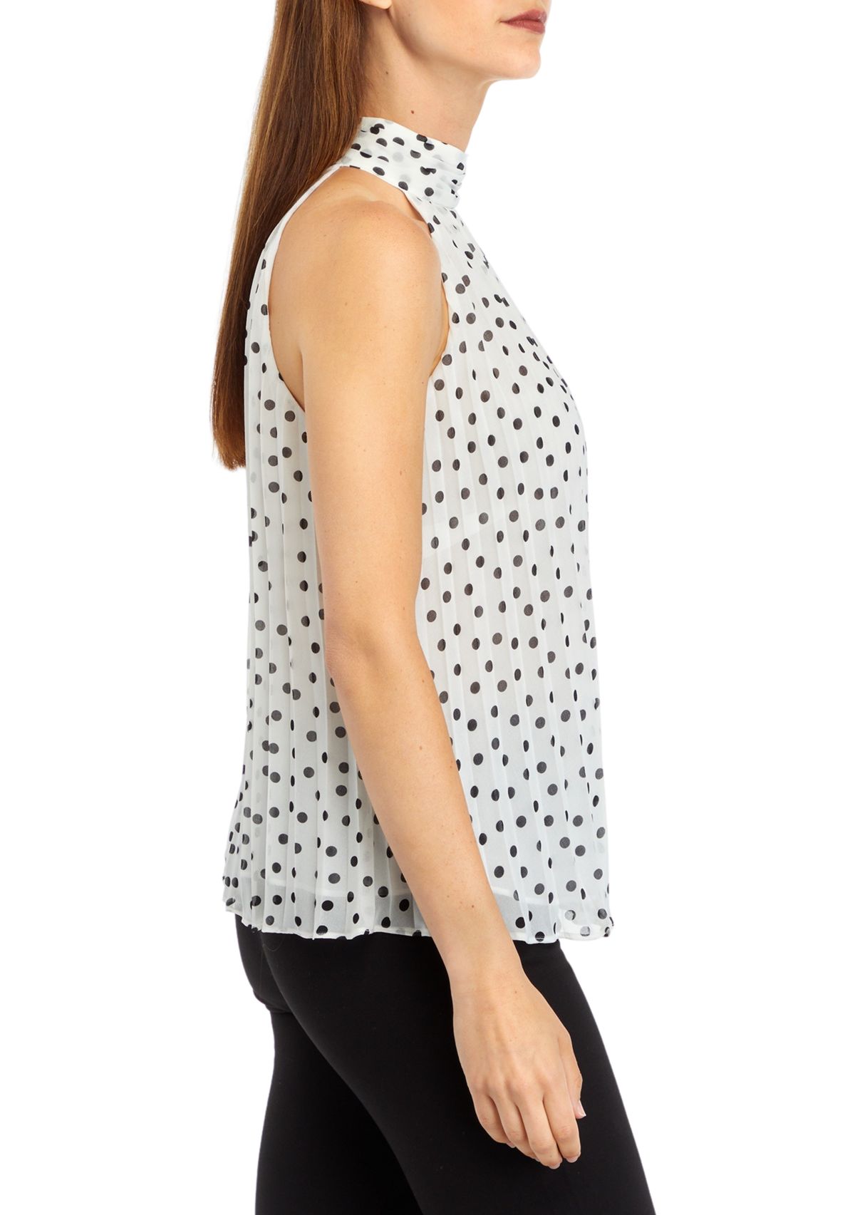 Womens Pleated Halter Dot Print Top