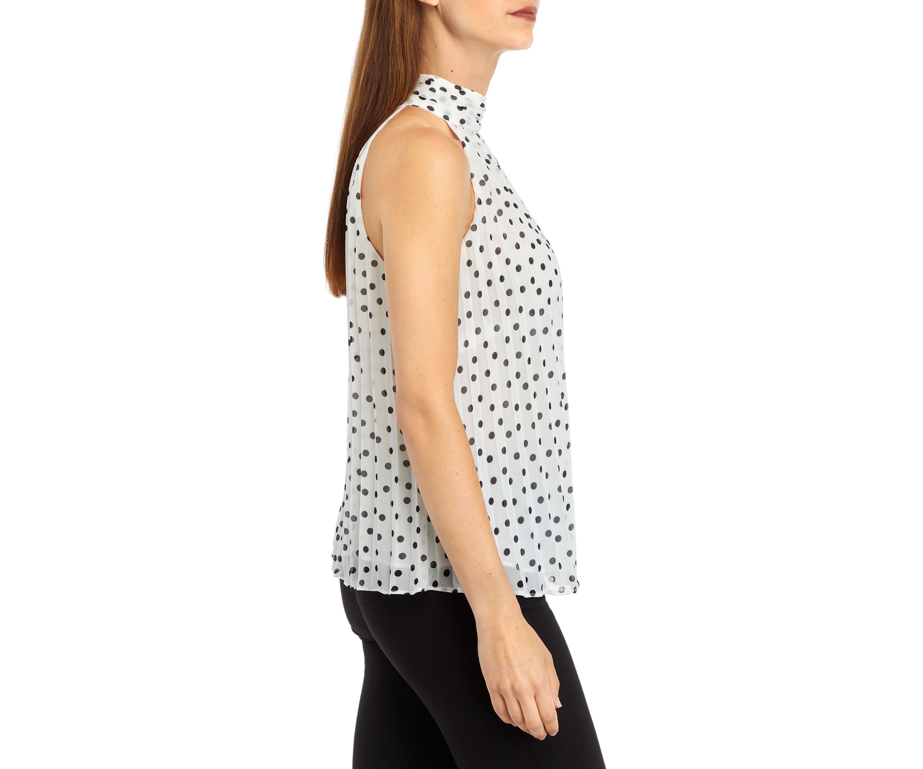 Womens Pleated Halter Dot Print Top