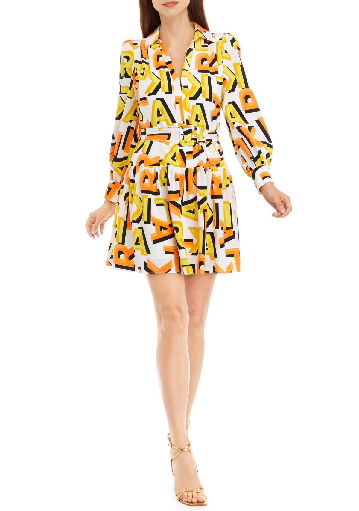 Womens Long Sleeve Printed Shirtdress