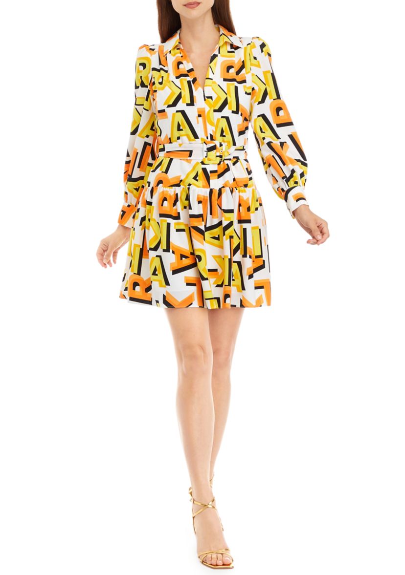 Womens Long Sleeve Printed Shirtdress