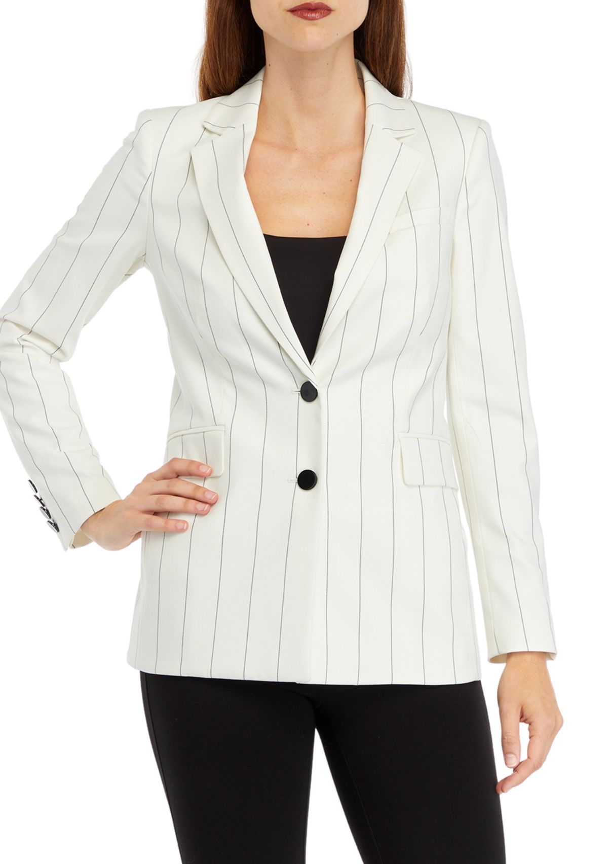 Womens Notch Collar Two Button Stripe Blazer