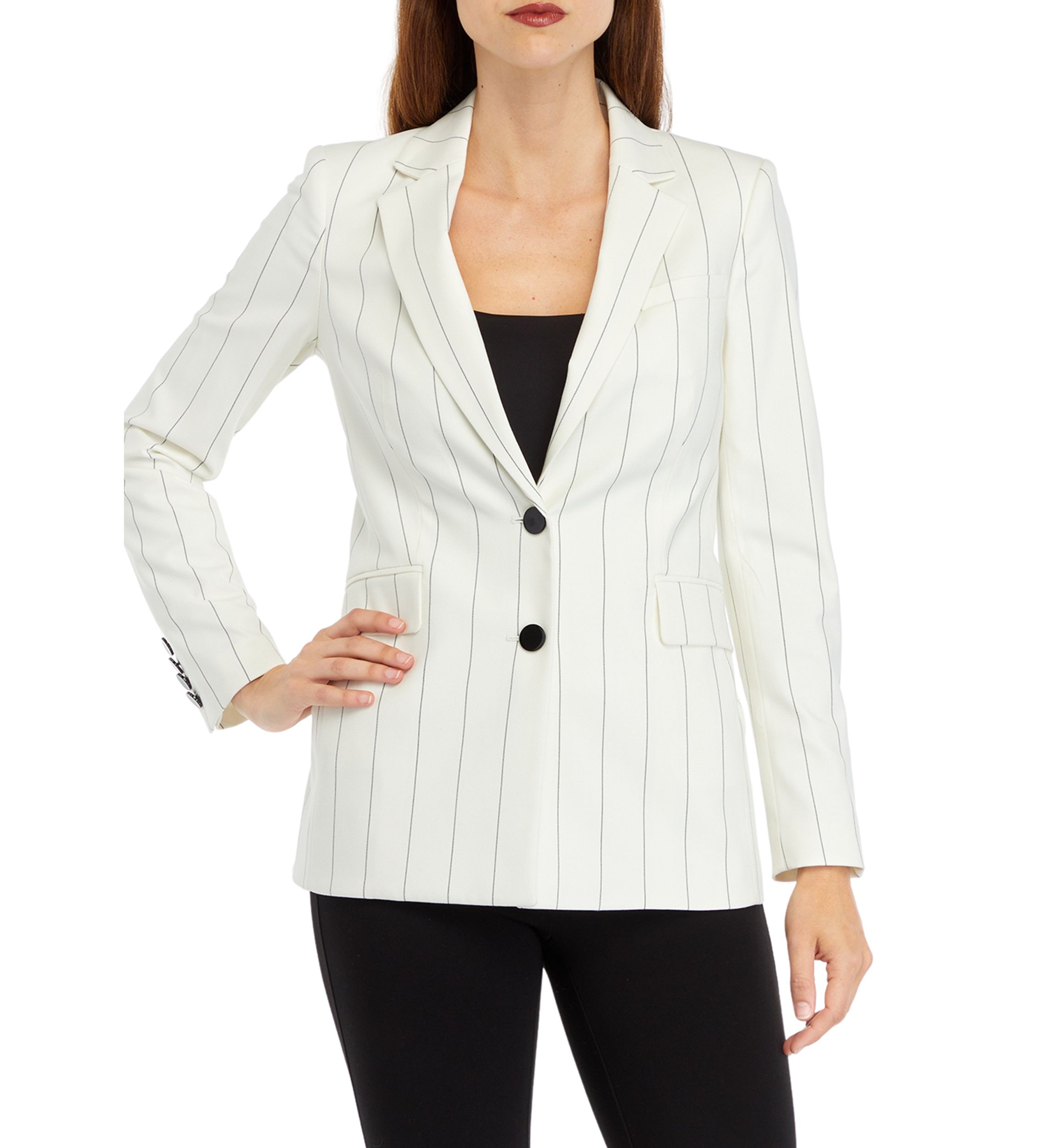 Womens Notch Collar Two Button Stripe Blazer