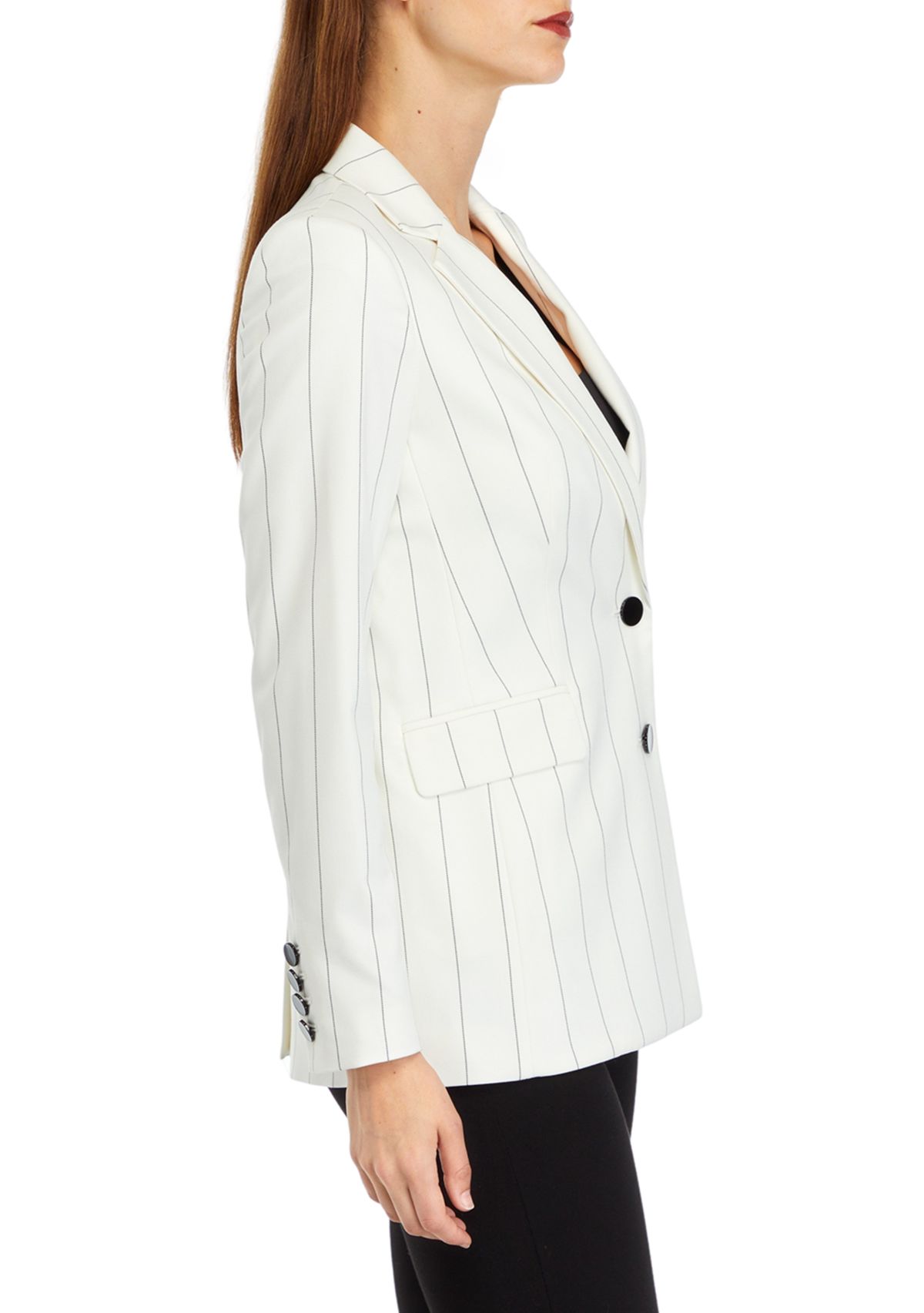 Womens Notch Collar Two Button Stripe Blazer