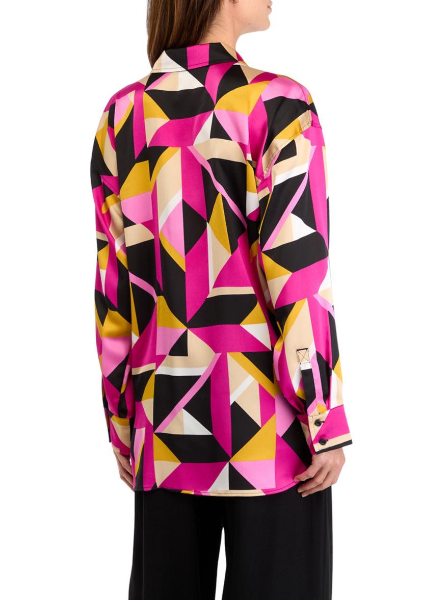 Womens Long Sleeve Geometric Button Front Shirt 