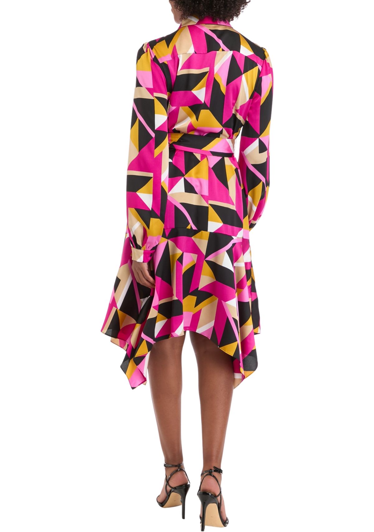 Womens Long Sleeve Geometric Print Shirtdress