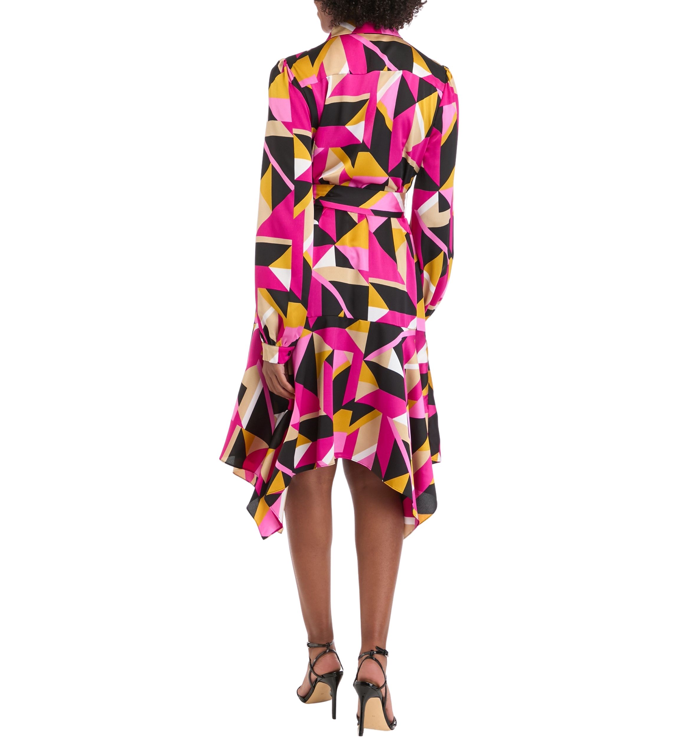 Womens Long Sleeve Geometric Print Shirtdress