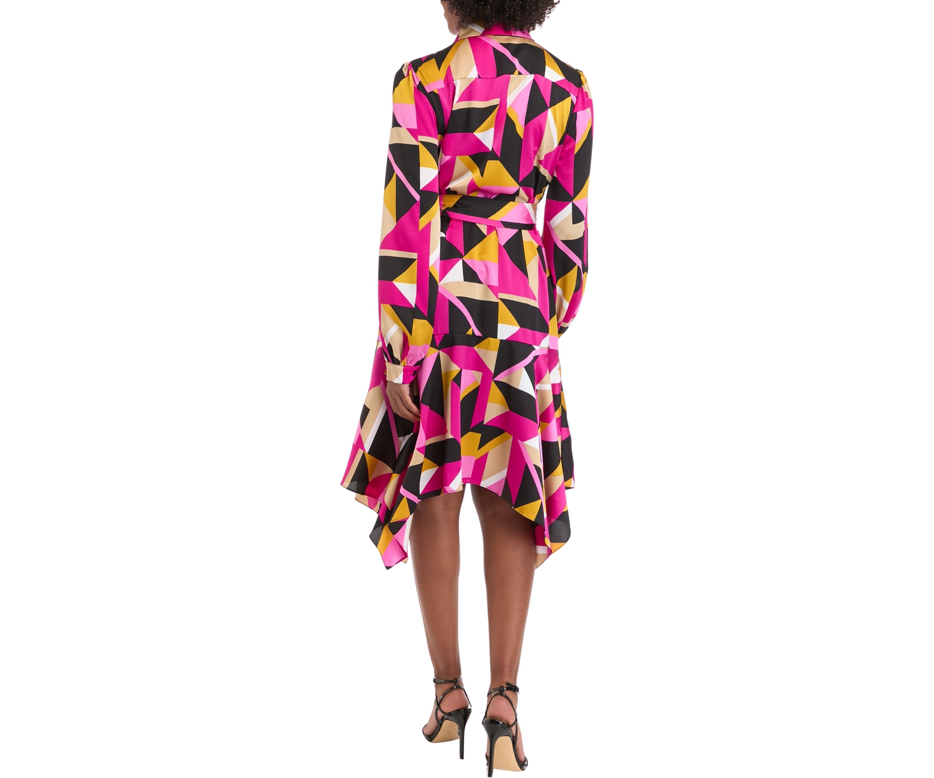Womens Long Sleeve Geometric Print Shirtdress