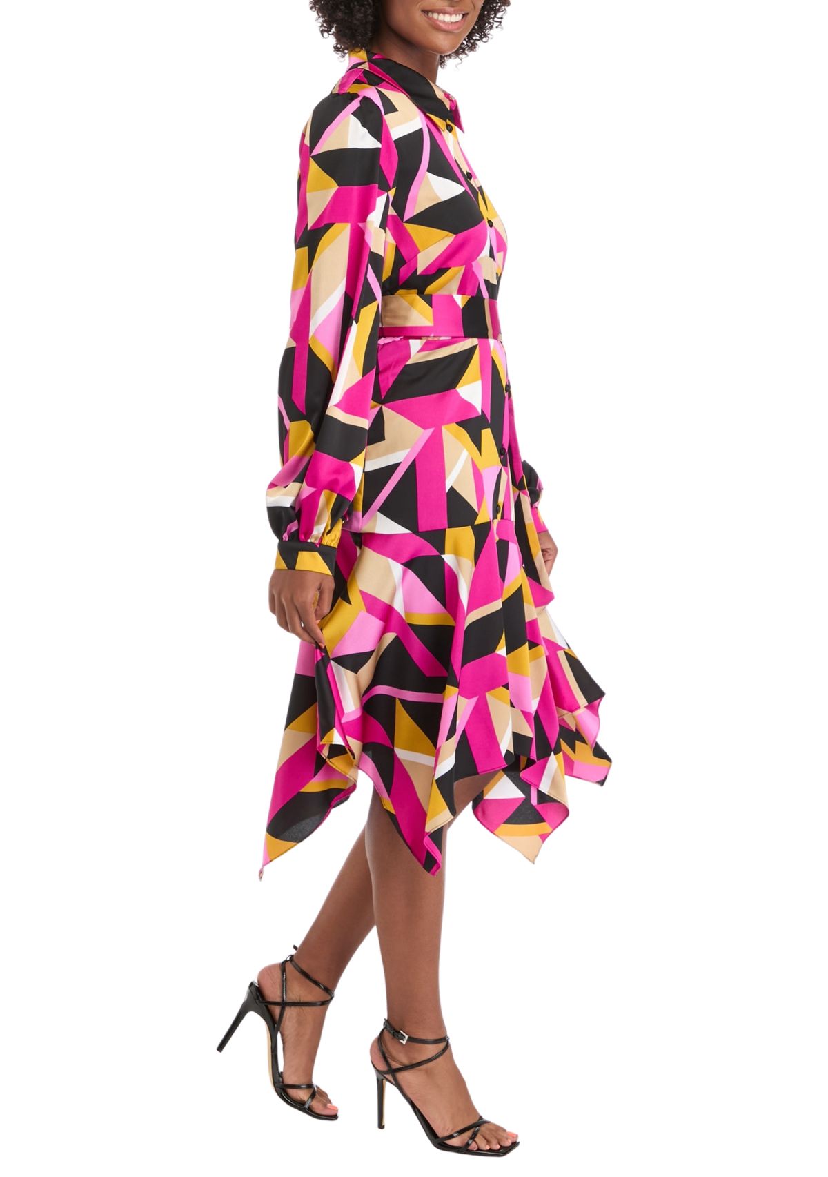Womens Long Sleeve Geometric Print Shirtdress