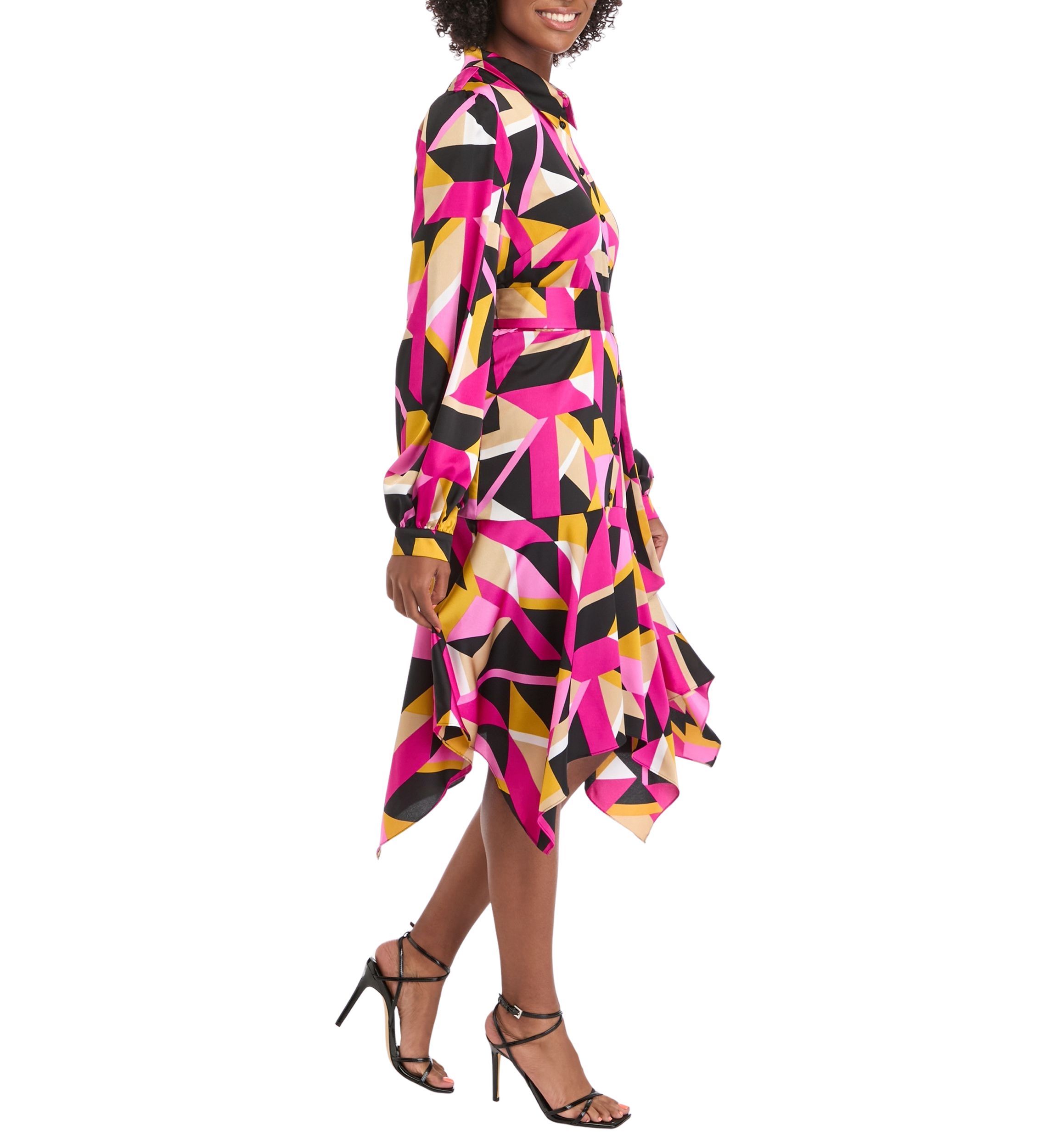 Womens Long Sleeve Geometric Print Shirtdress