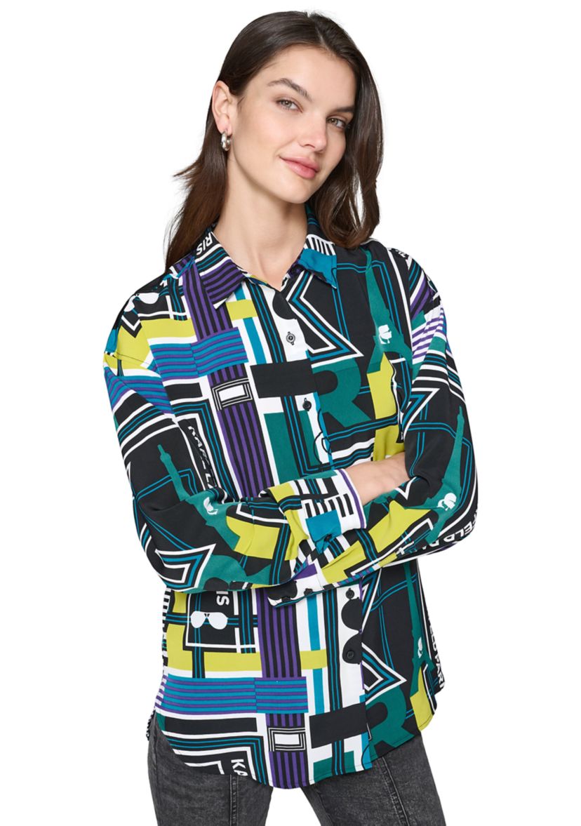 Womens Long Sleeve Geometric Multi Print Shirt 
