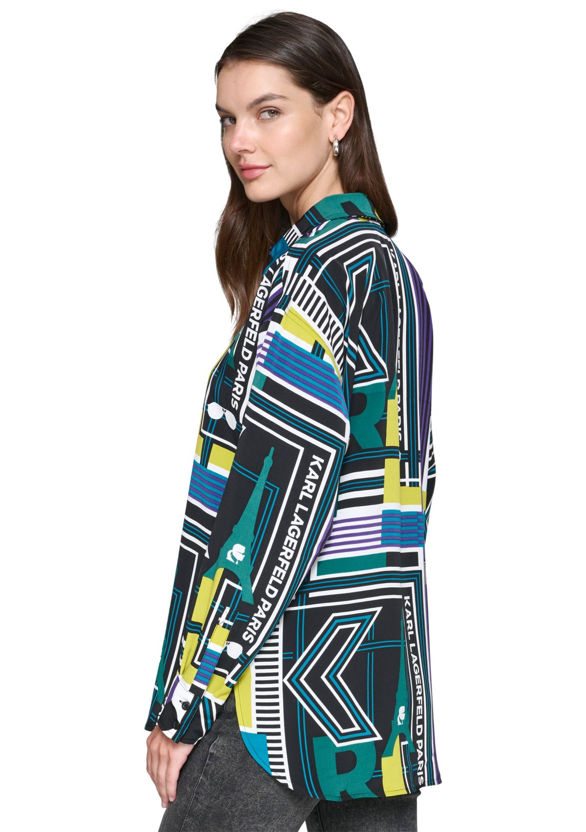 Womens Long Sleeve Geometric Multi Print Shirt 