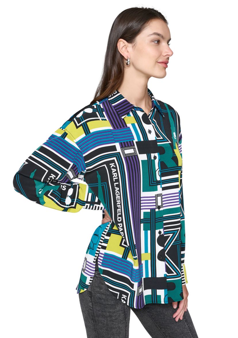 Womens Long Sleeve Geometric Multi Print Shirt 