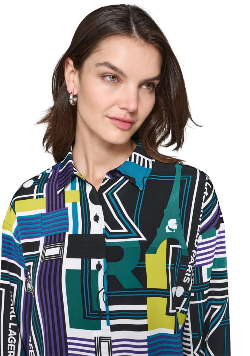 Womens Long Sleeve Geometric Multi Print Shirt 
