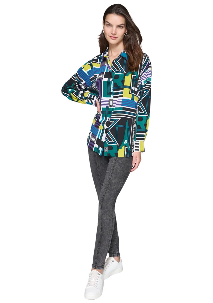 Womens Long Sleeve Geometric Multi Print Shirt 