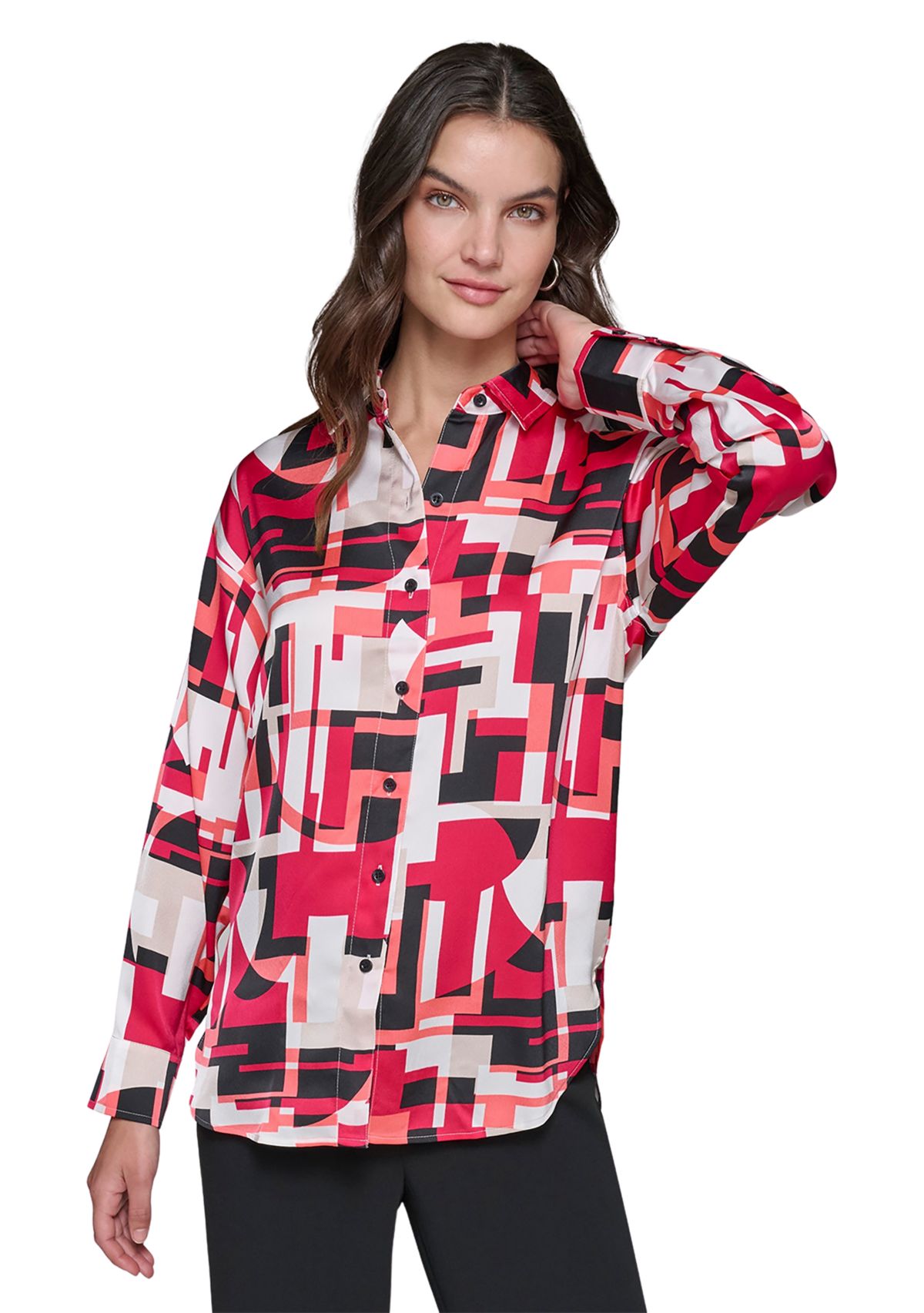 Womens Long Sleeve Printed Tunic Blouse