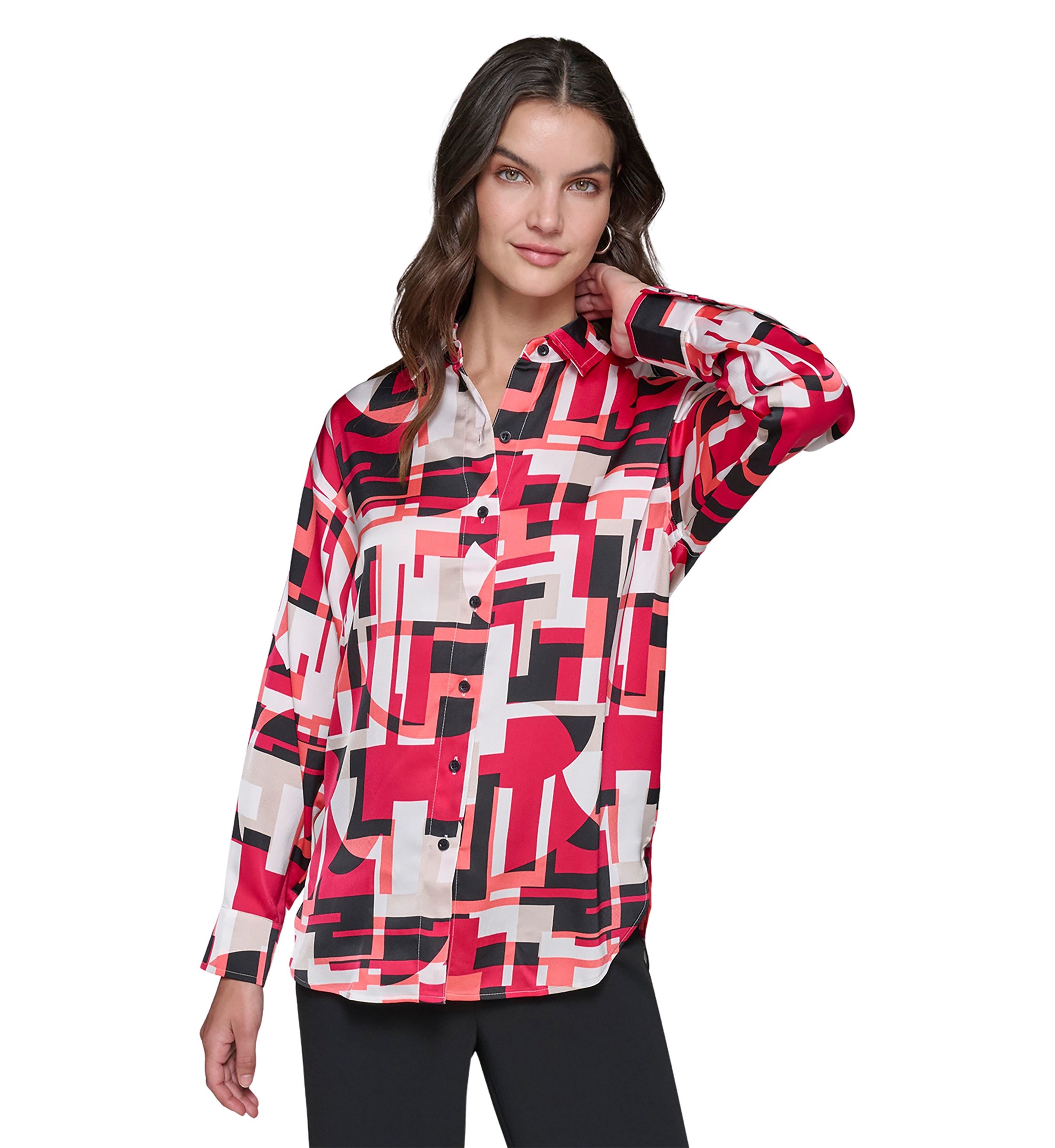 Womens Long Sleeve Printed Tunic Blouse