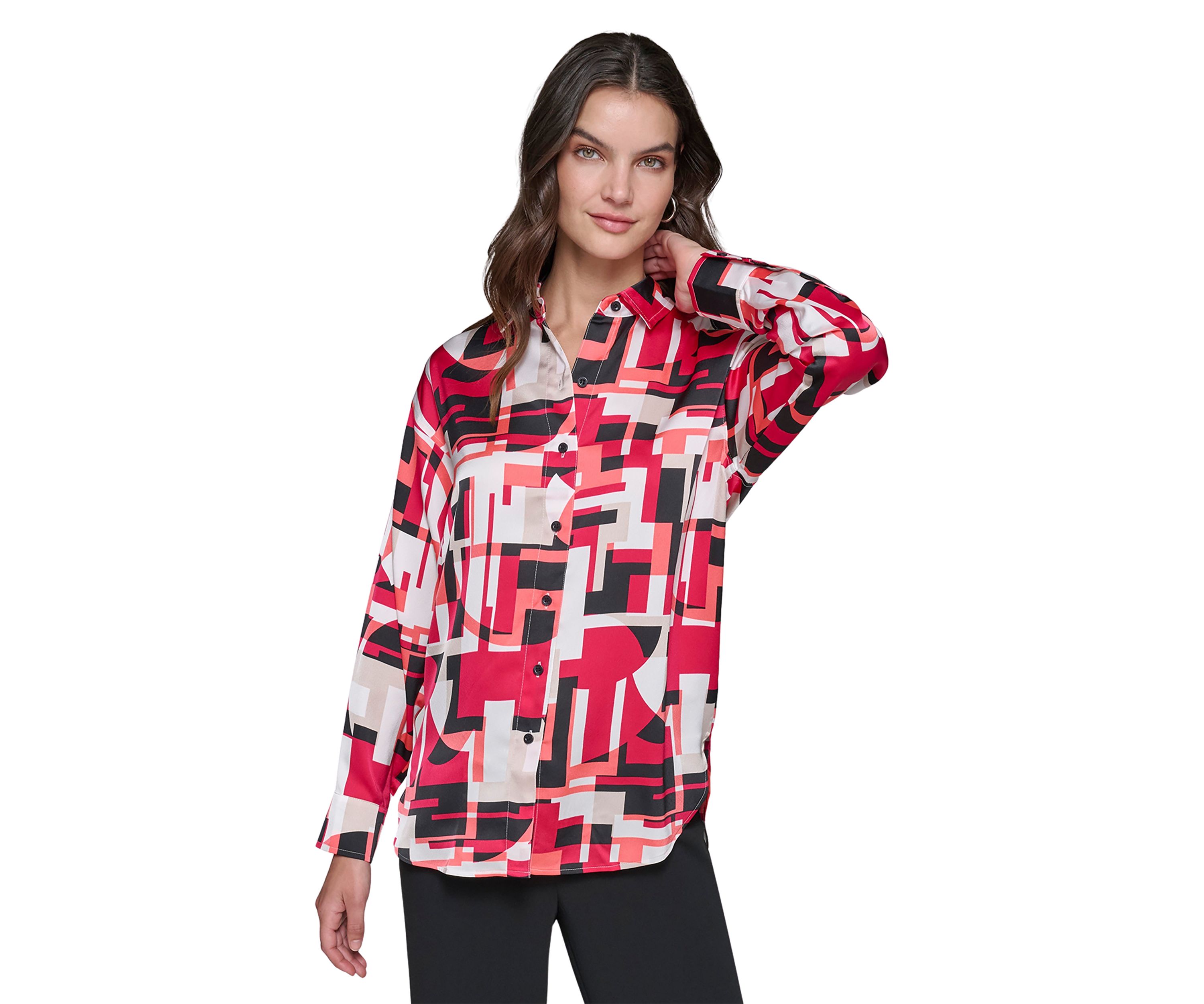 Womens Long Sleeve Printed Tunic Blouse