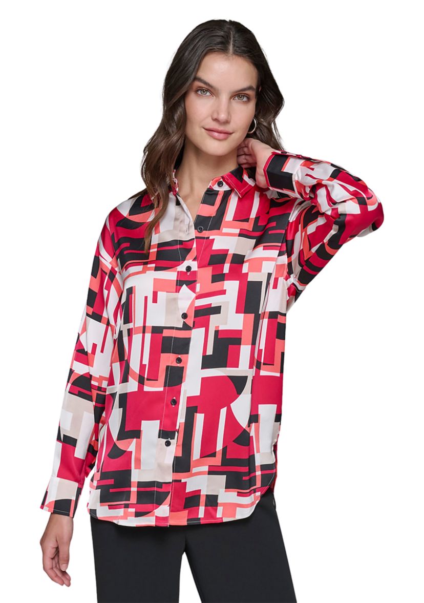 Womens Long Sleeve Printed Tunic Blouse