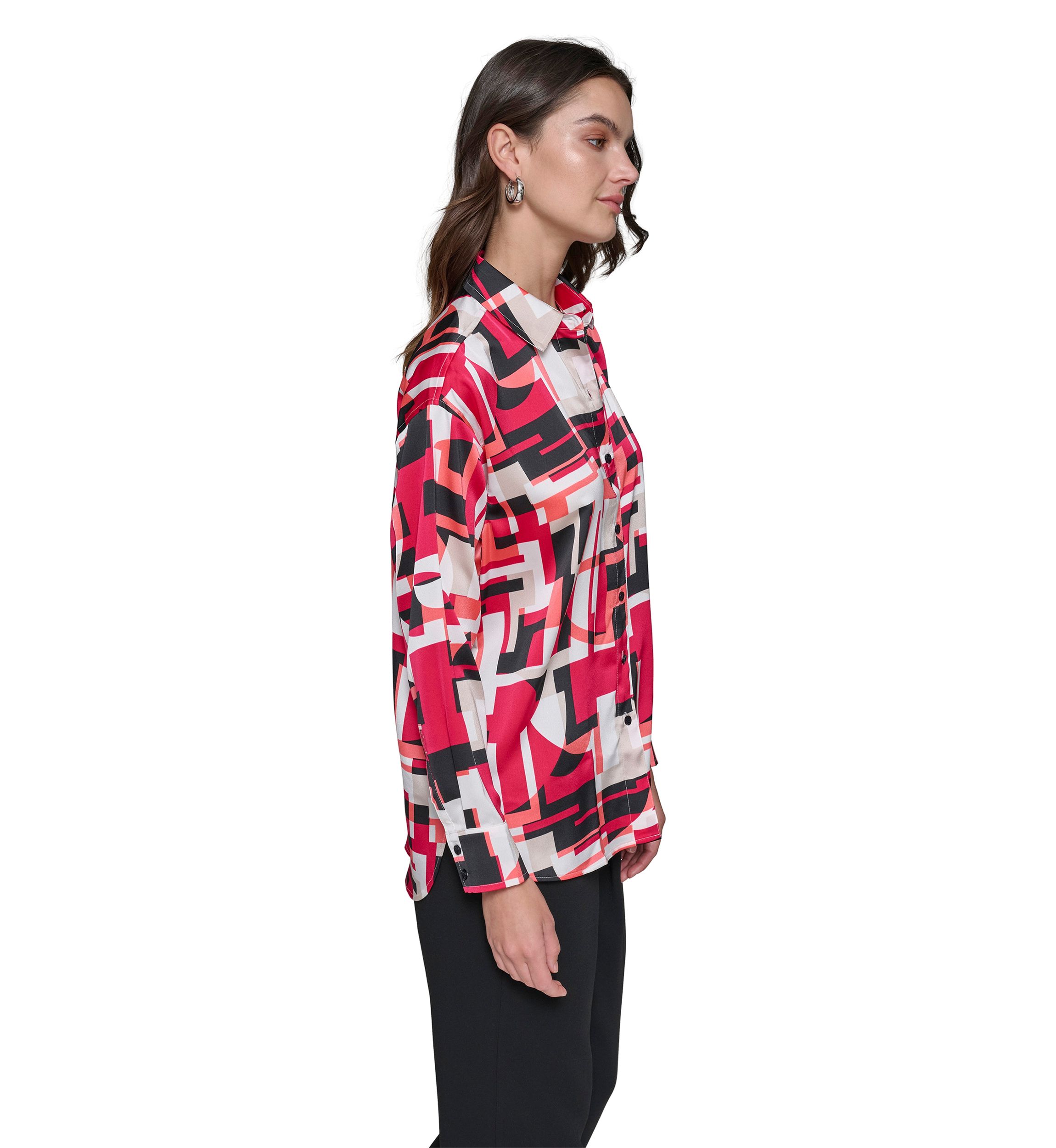 Womens Long Sleeve Printed Tunic Blouse