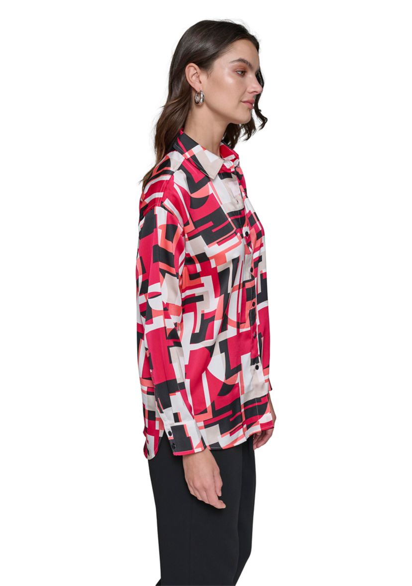 Womens Long Sleeve Printed Tunic Blouse