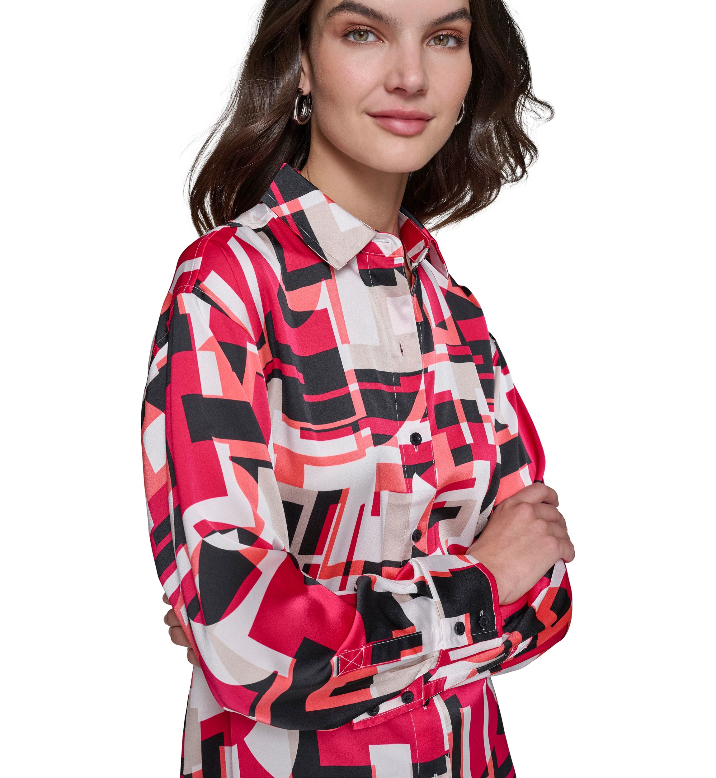 Womens Long Sleeve Printed Tunic Blouse
