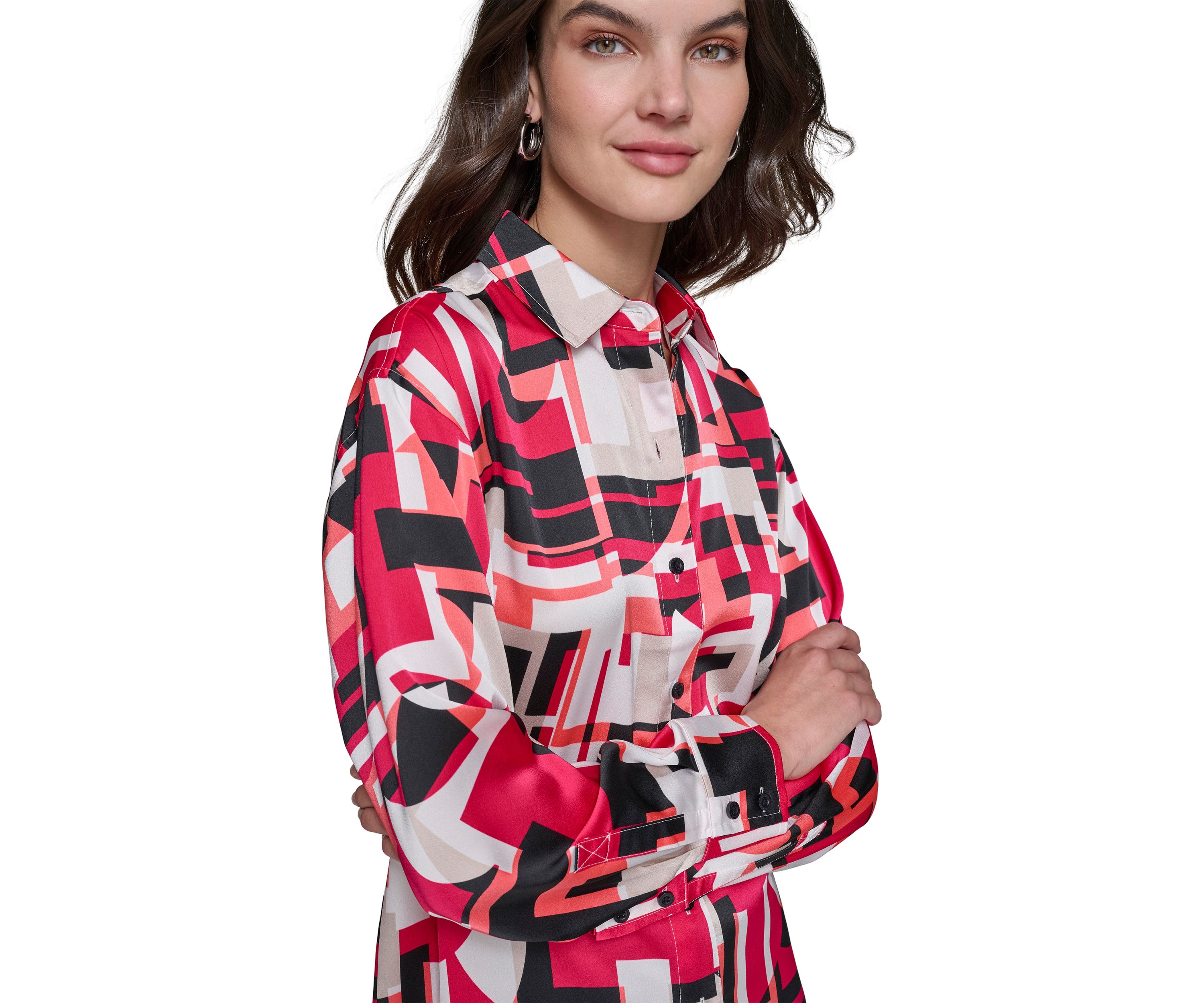 Womens Long Sleeve Printed Tunic Blouse