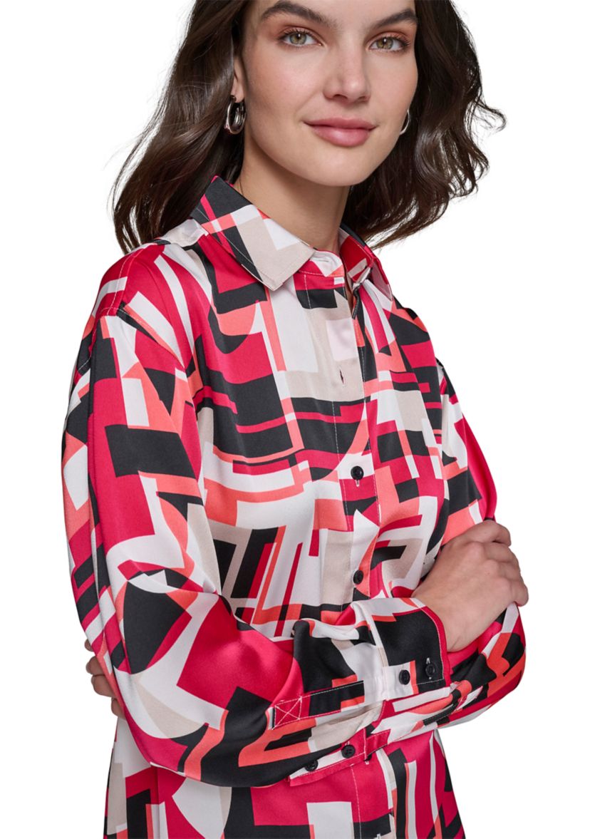 Womens Long Sleeve Printed Tunic Blouse
