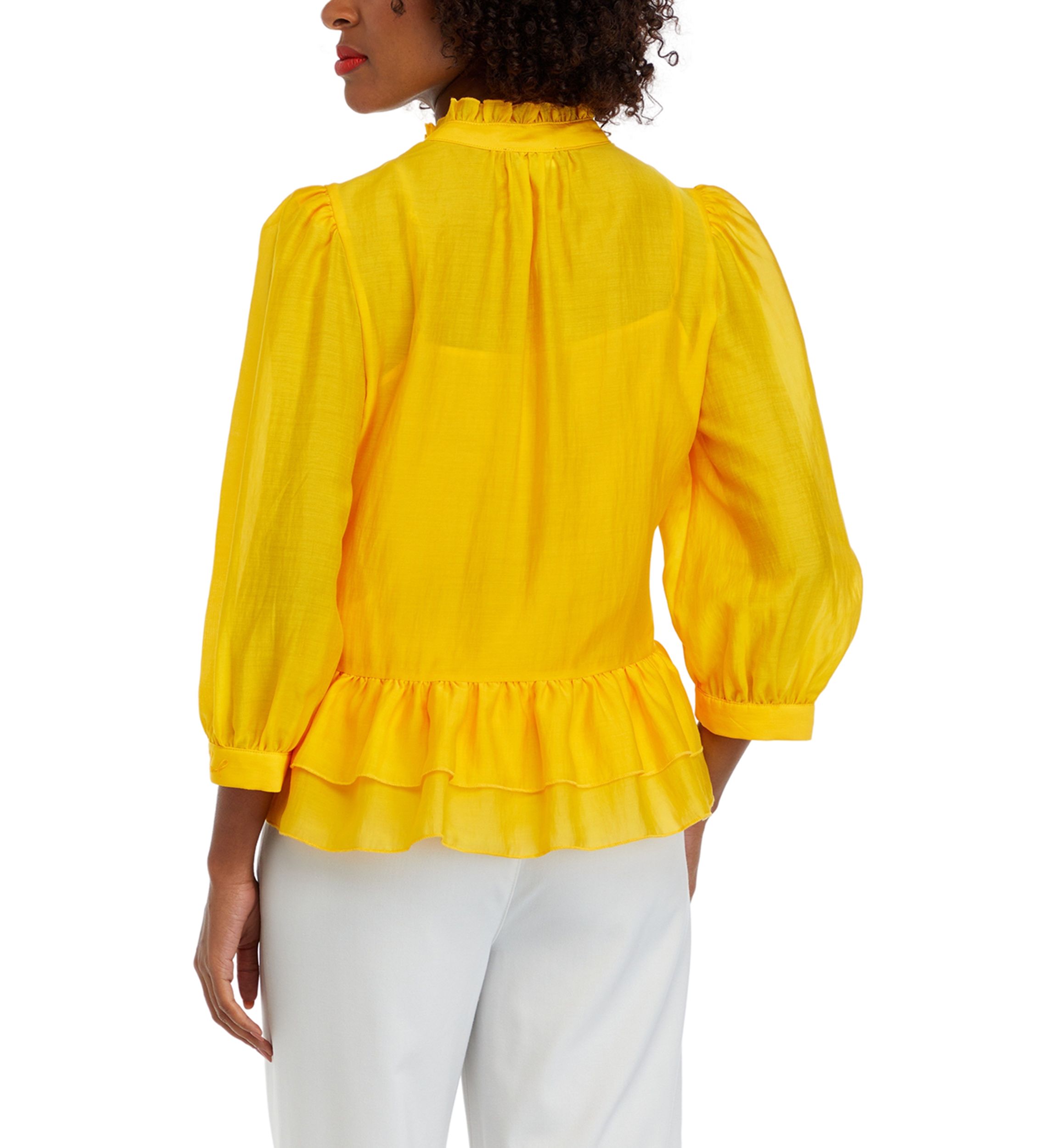 Womens 3/4 Sleeve Ruffle Peplum Blouse