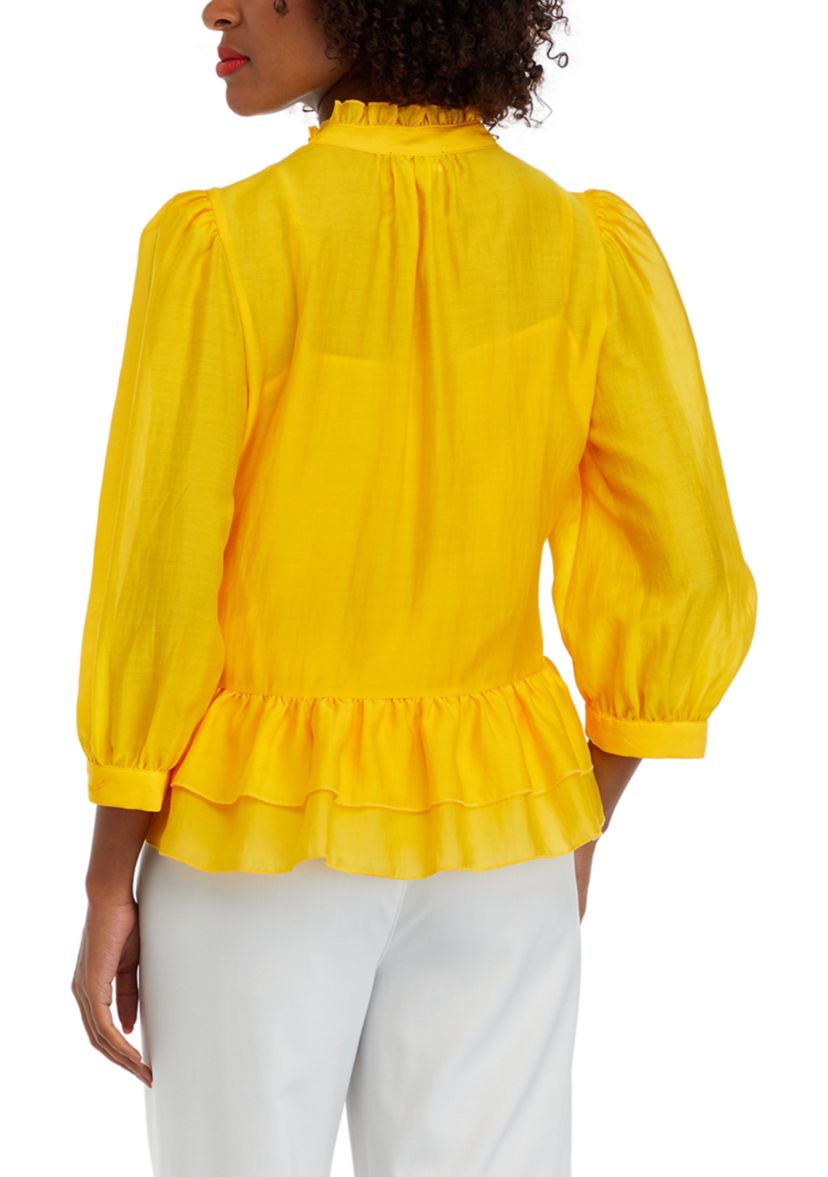 Womens 3/4 Sleeve Ruffle Peplum Blouse