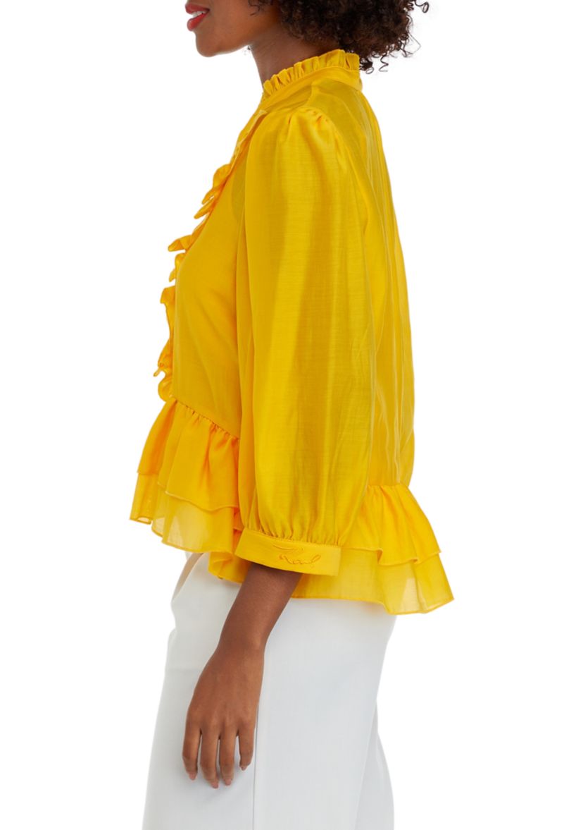 Womens 3/4 Sleeve Ruffle Peplum Blouse