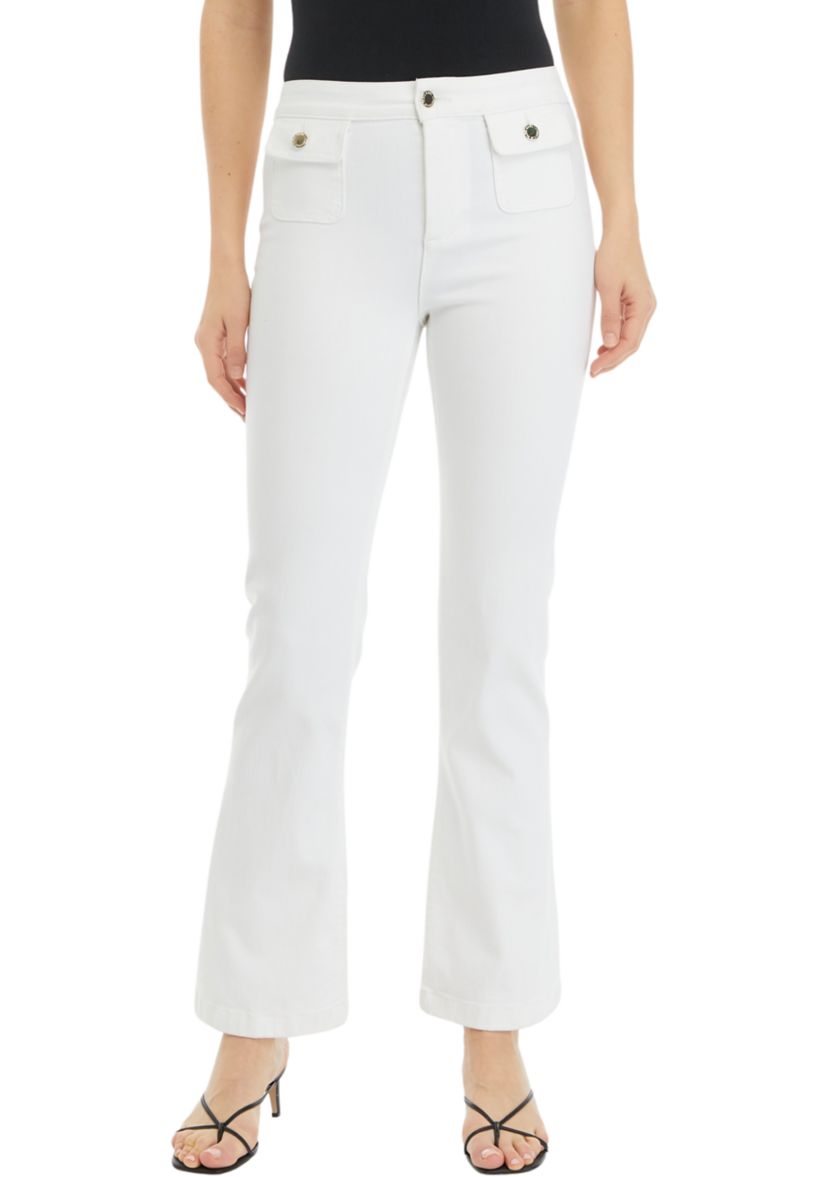Womens Front Flap Pocket Flare Denim Jeans