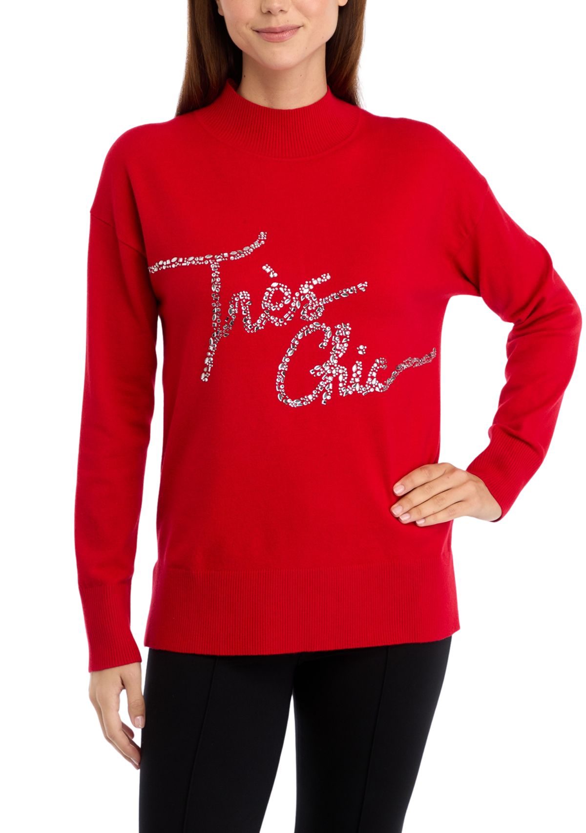 Womens Très Chic Mock Neck Sweater