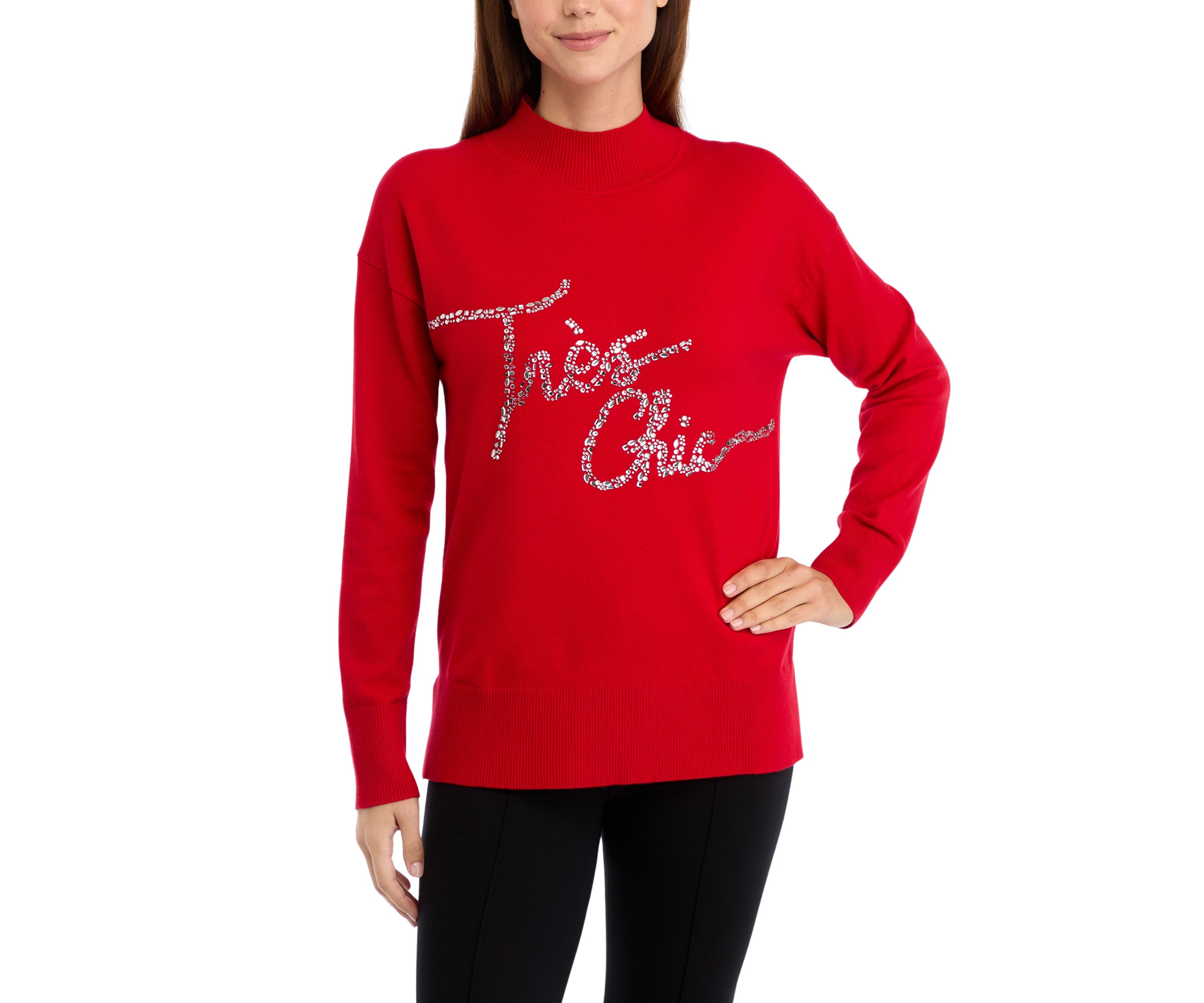 Womens Très Chic Mock Neck Sweater