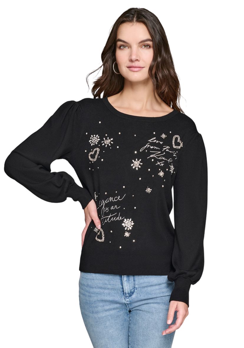 Womens Embroidered Crew Neck Sweater 