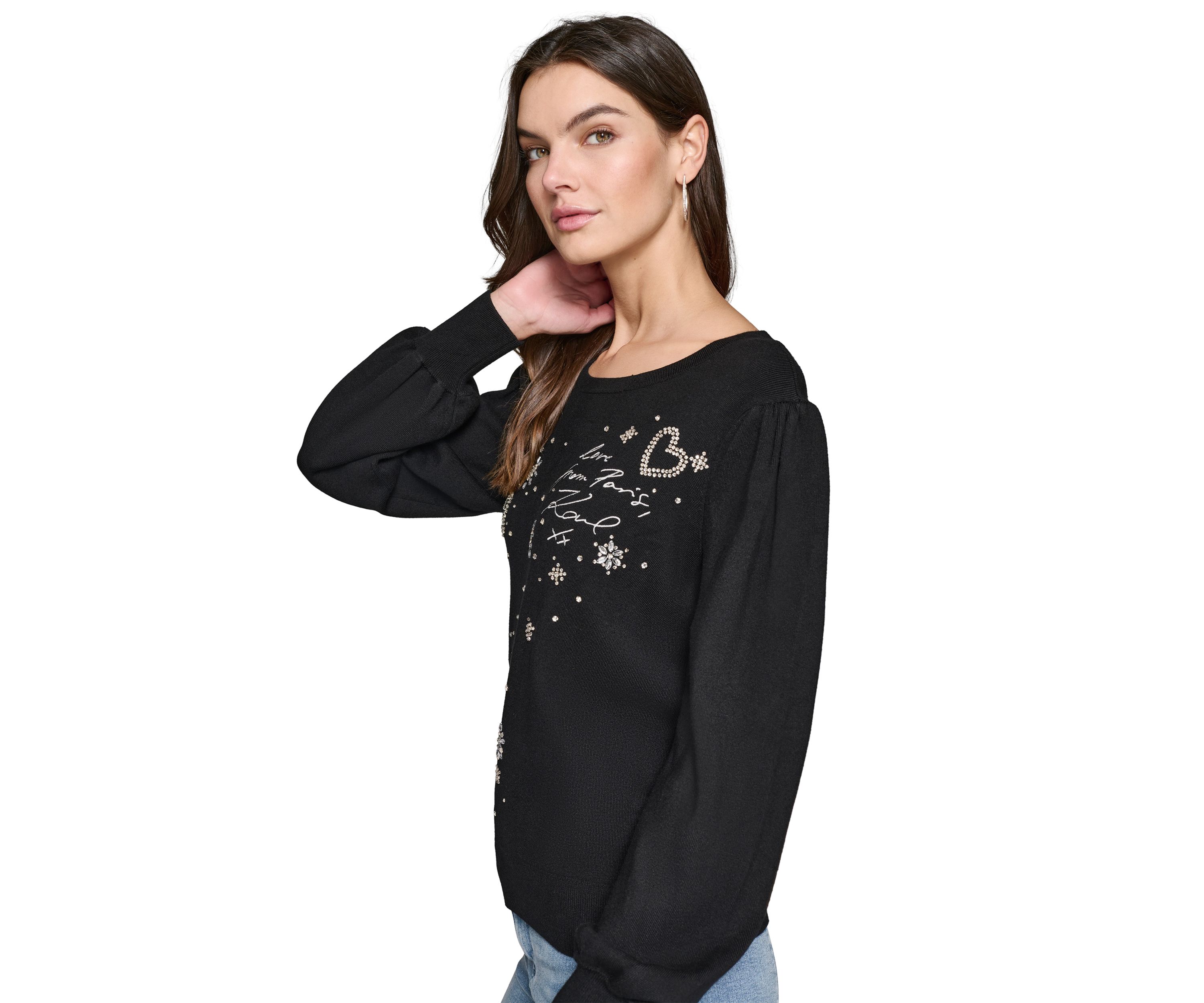 Womens Embroidered Crew Neck Sweater 