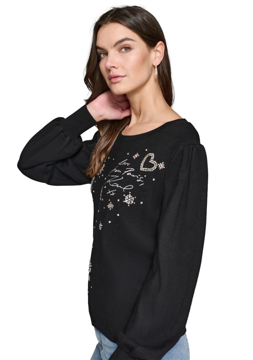 Womens Embroidered Crew Neck Sweater 