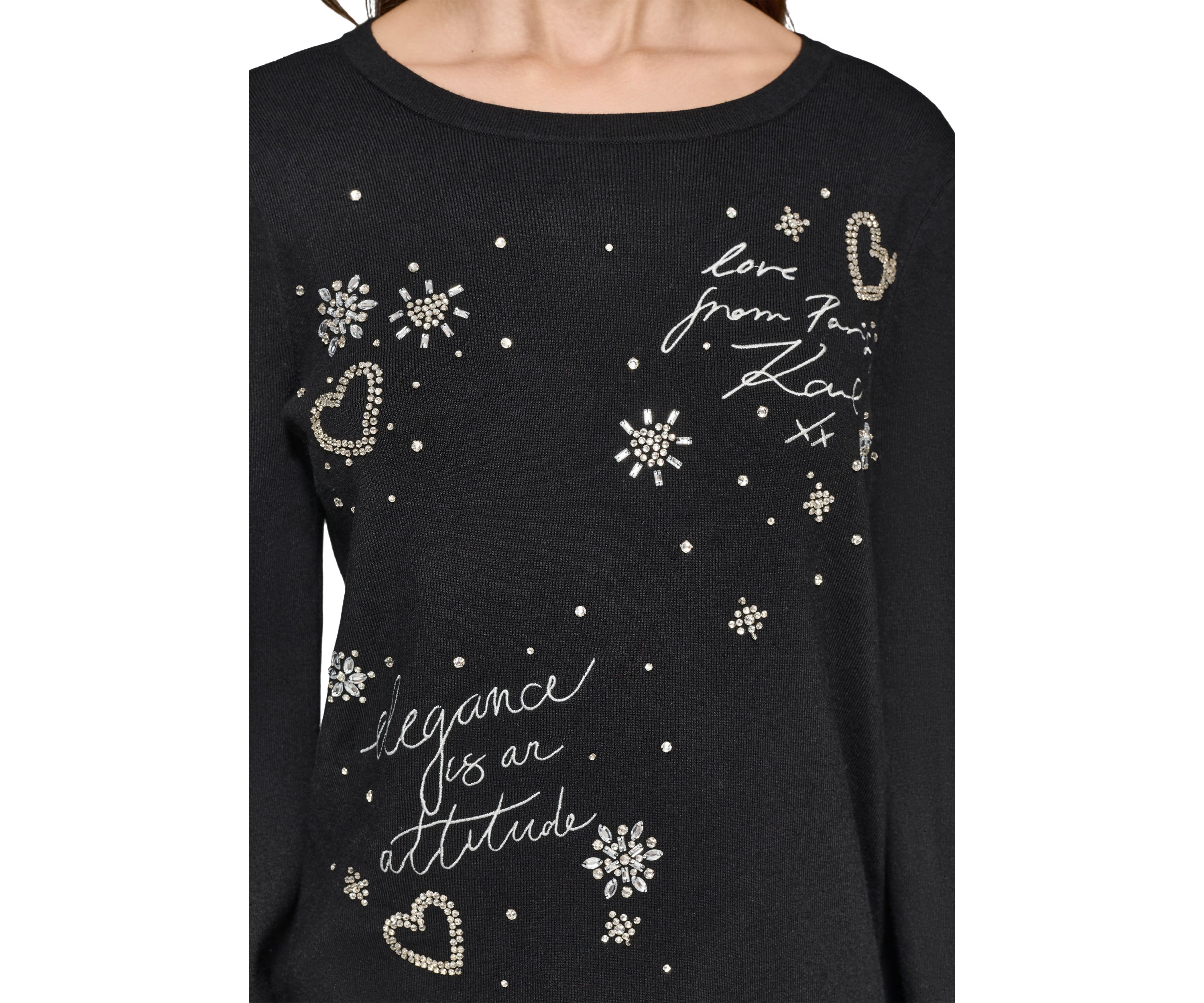 Womens Embroidered Crew Neck Sweater 
