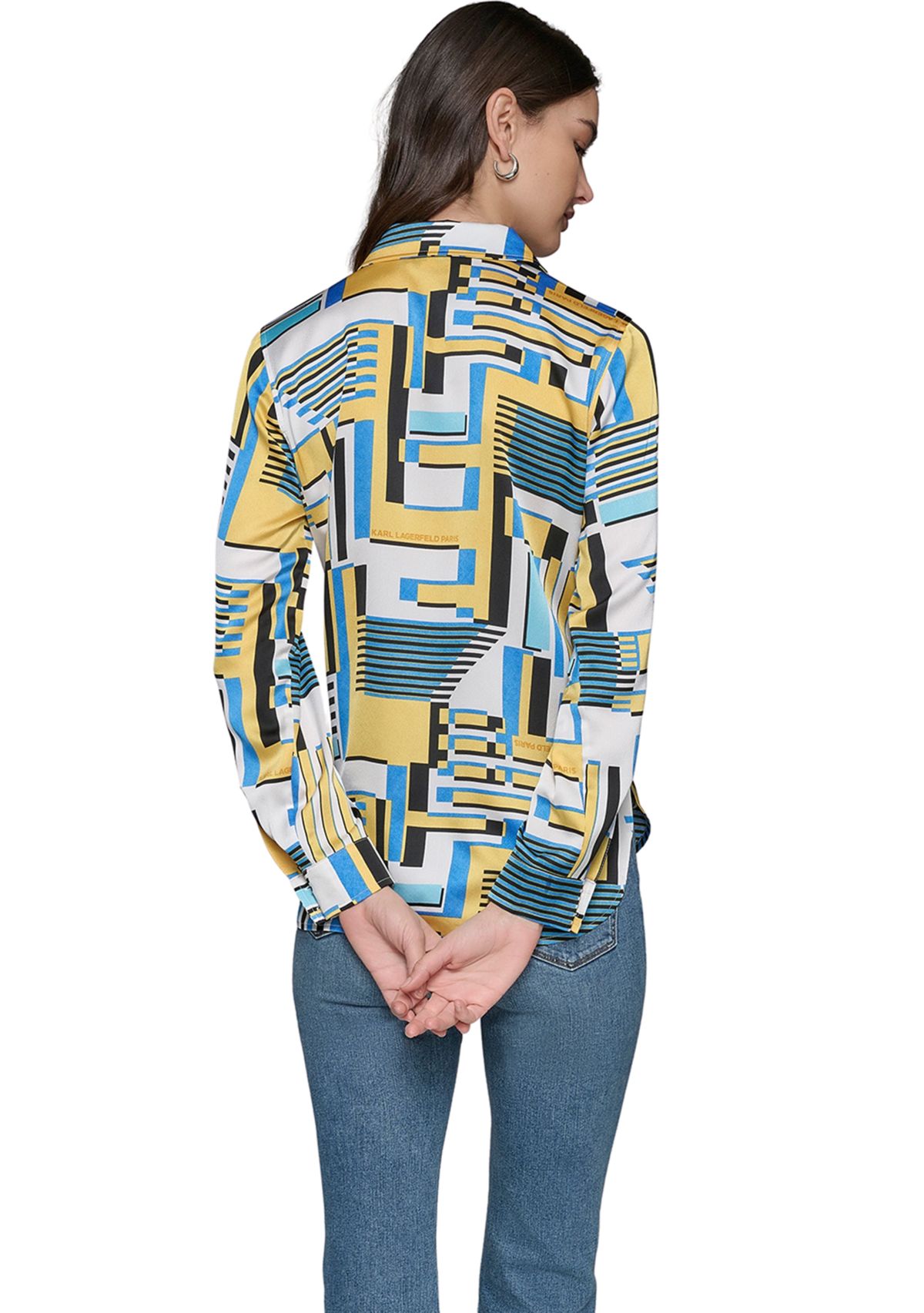 Womens Long Sleeve Geometric Print Shirt 