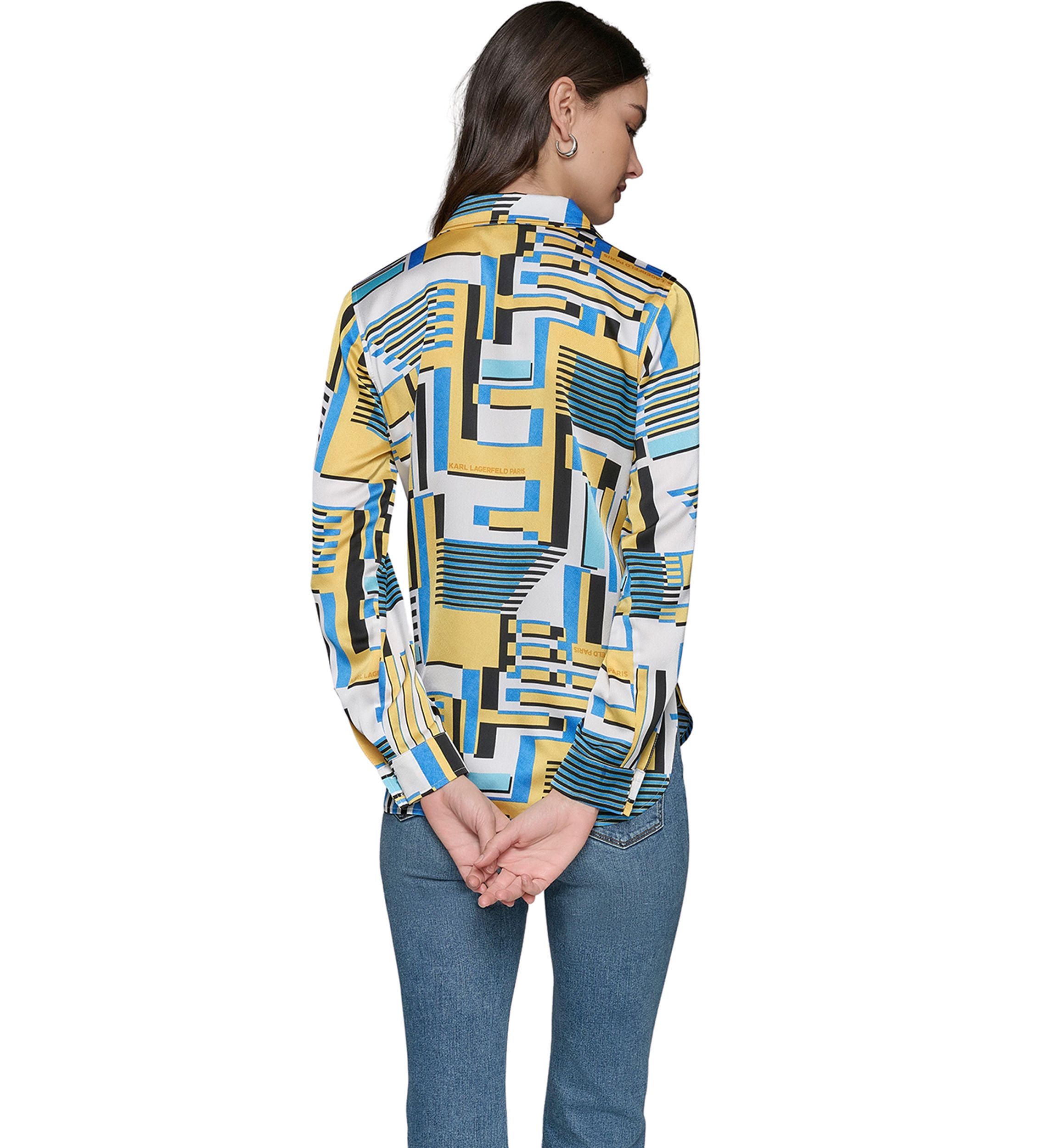Womens Long Sleeve Geometric Print Shirt 