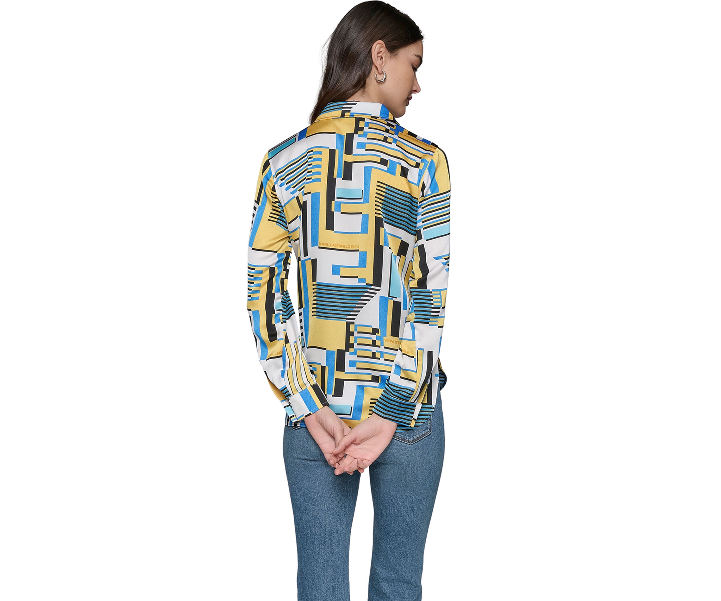 Womens Long Sleeve Geometric Print Shirt 