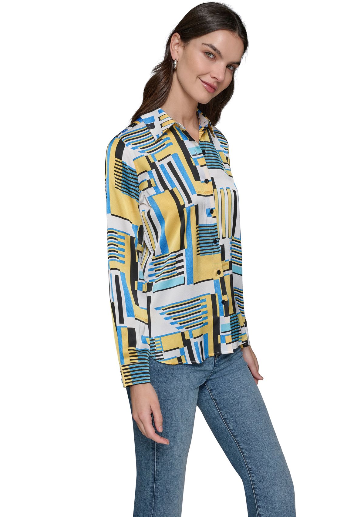 Womens Long Sleeve Geometric Print Shirt 