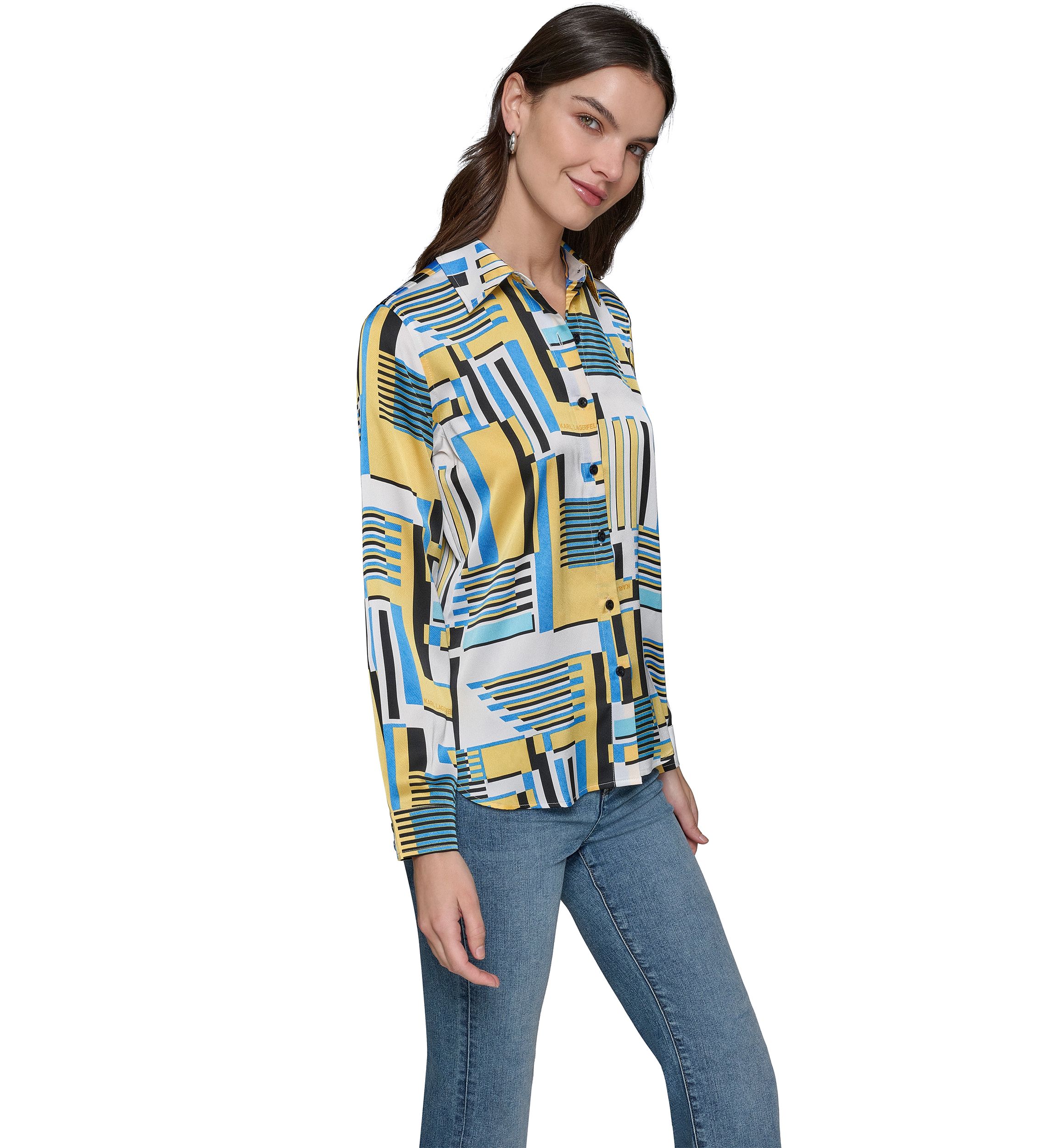 Womens Long Sleeve Geometric Print Shirt 