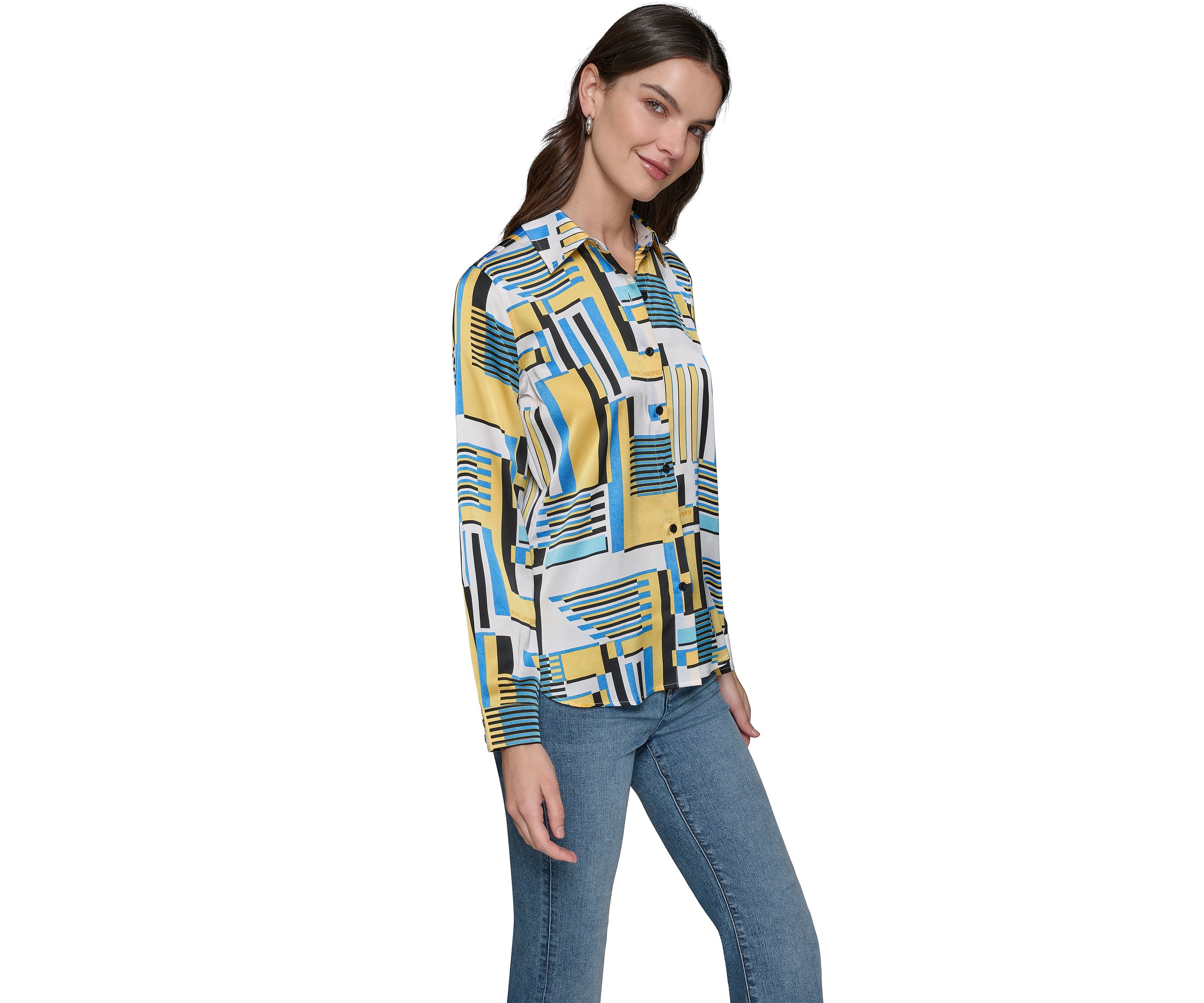 Womens Long Sleeve Geometric Print Shirt 
