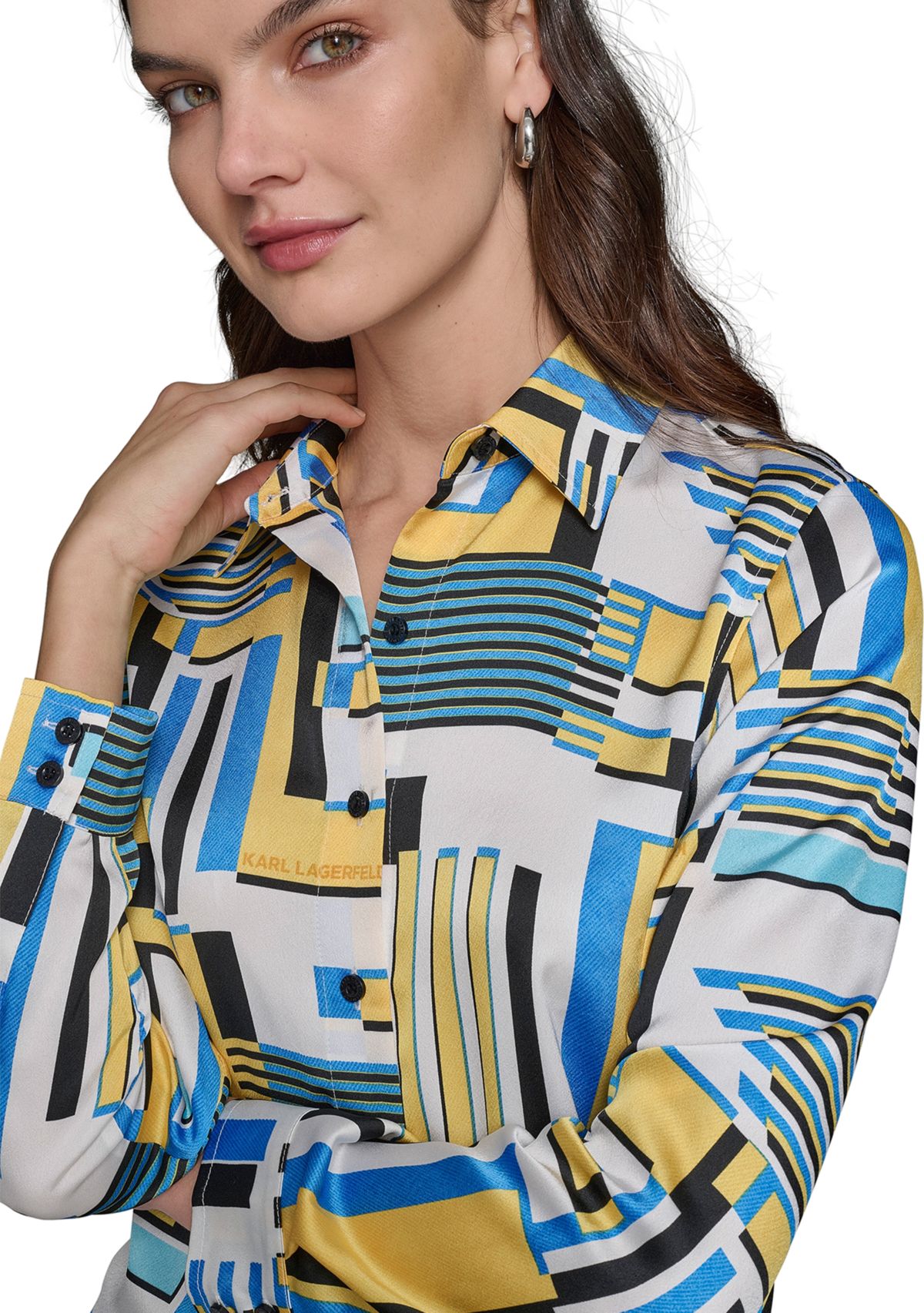 Womens Long Sleeve Geometric Print Shirt 