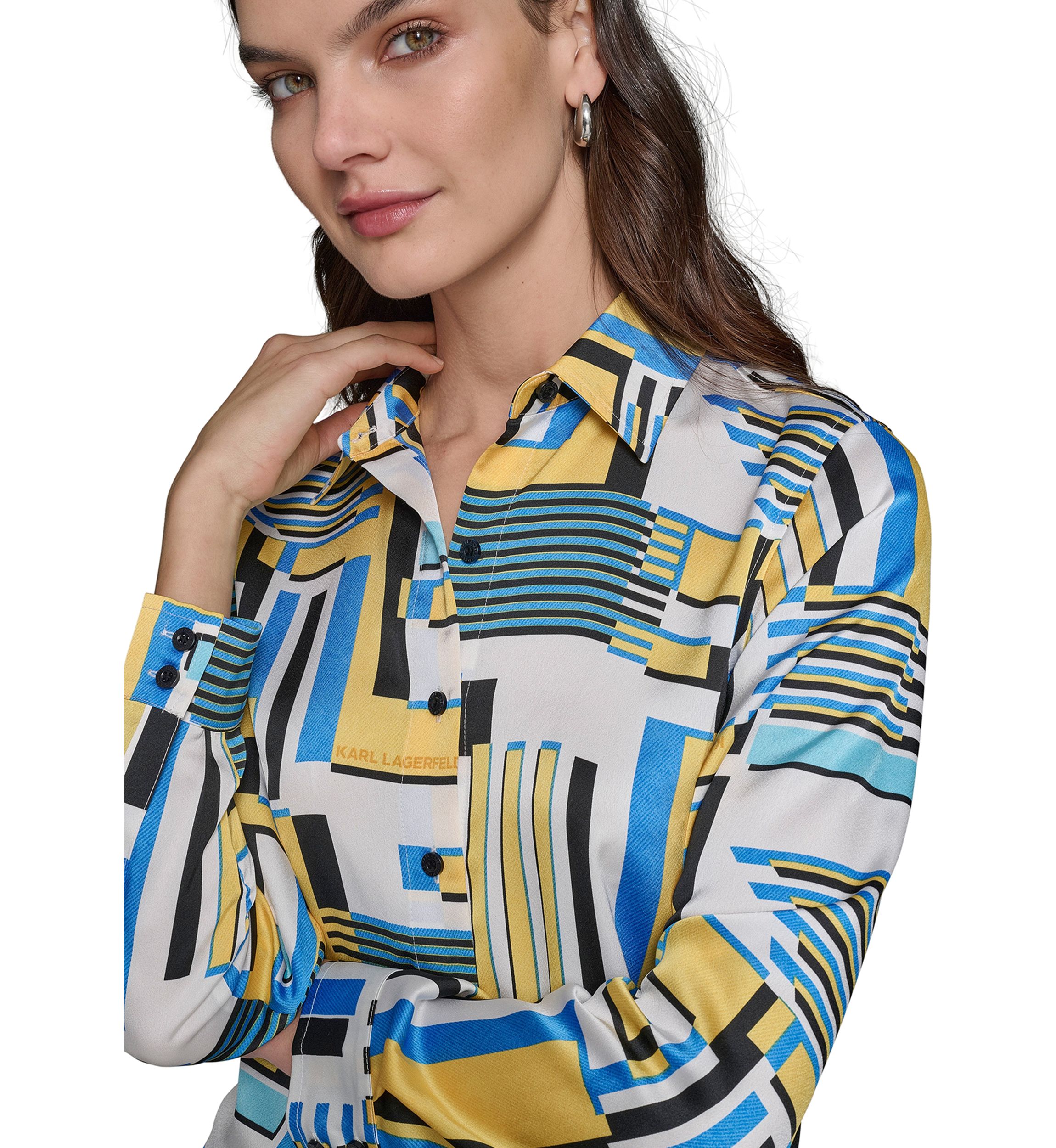Womens Long Sleeve Geometric Print Shirt 