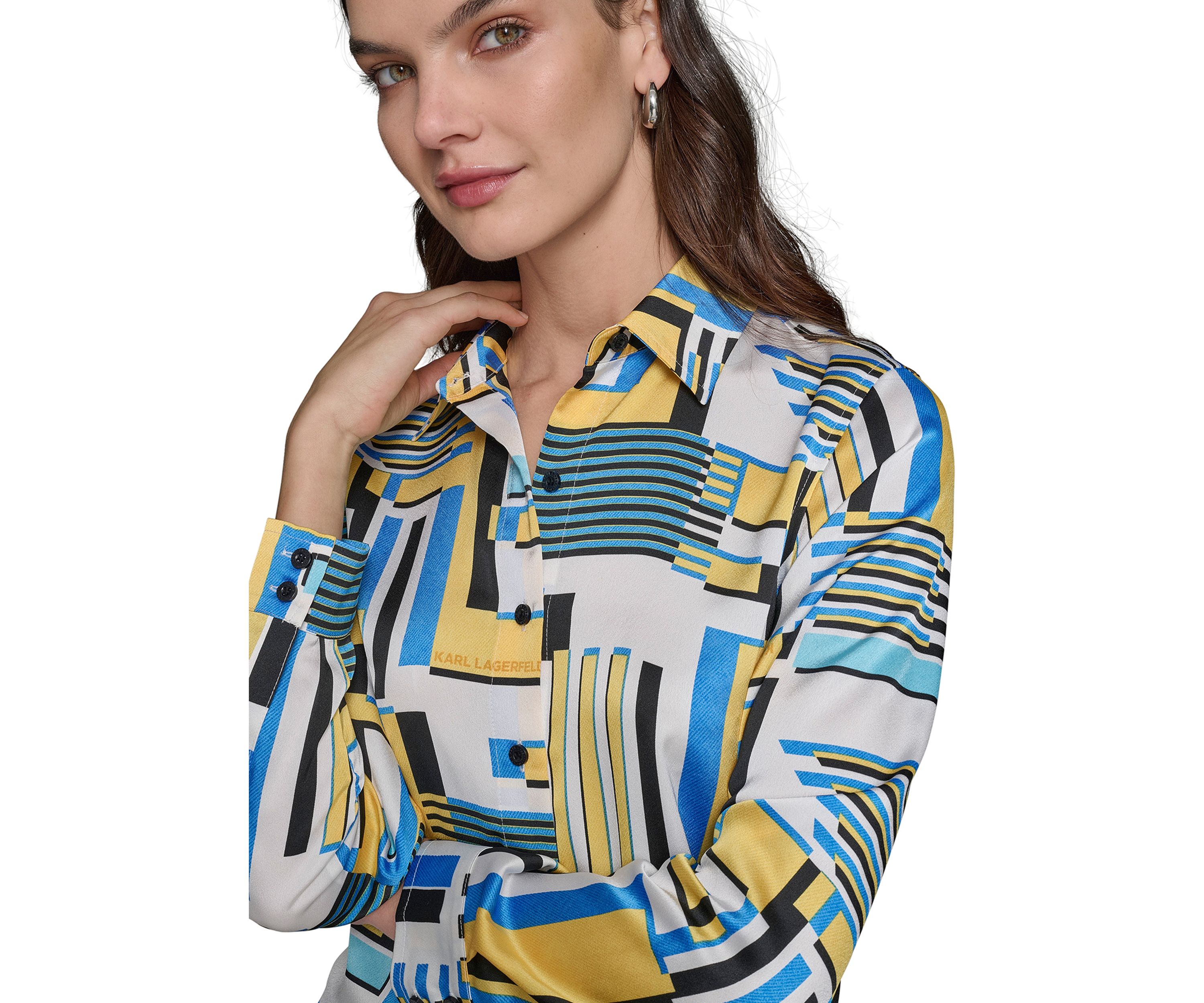 Womens Long Sleeve Geometric Print Shirt 