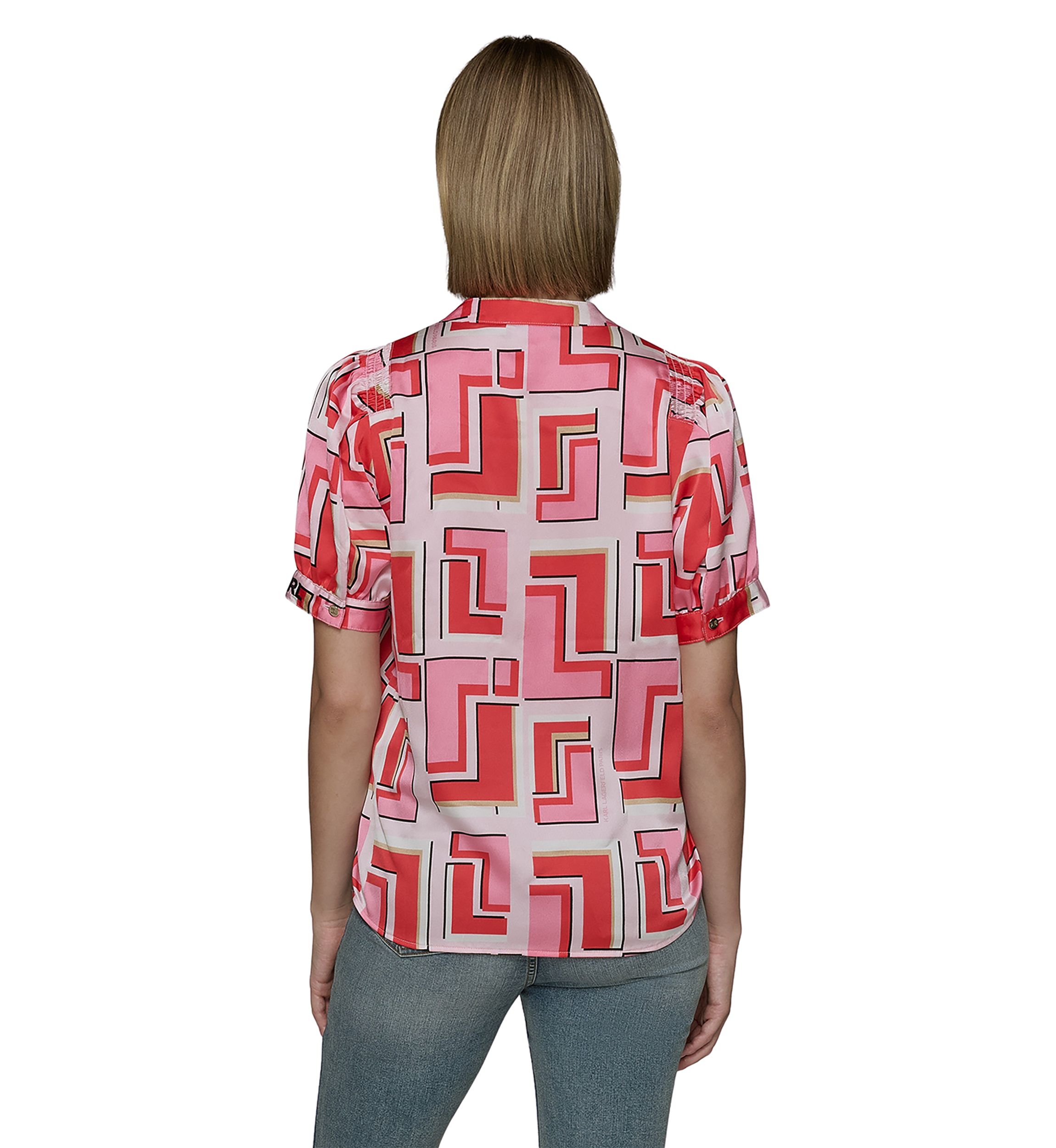 Womens Short Sleeve Geometric Printed Blouse